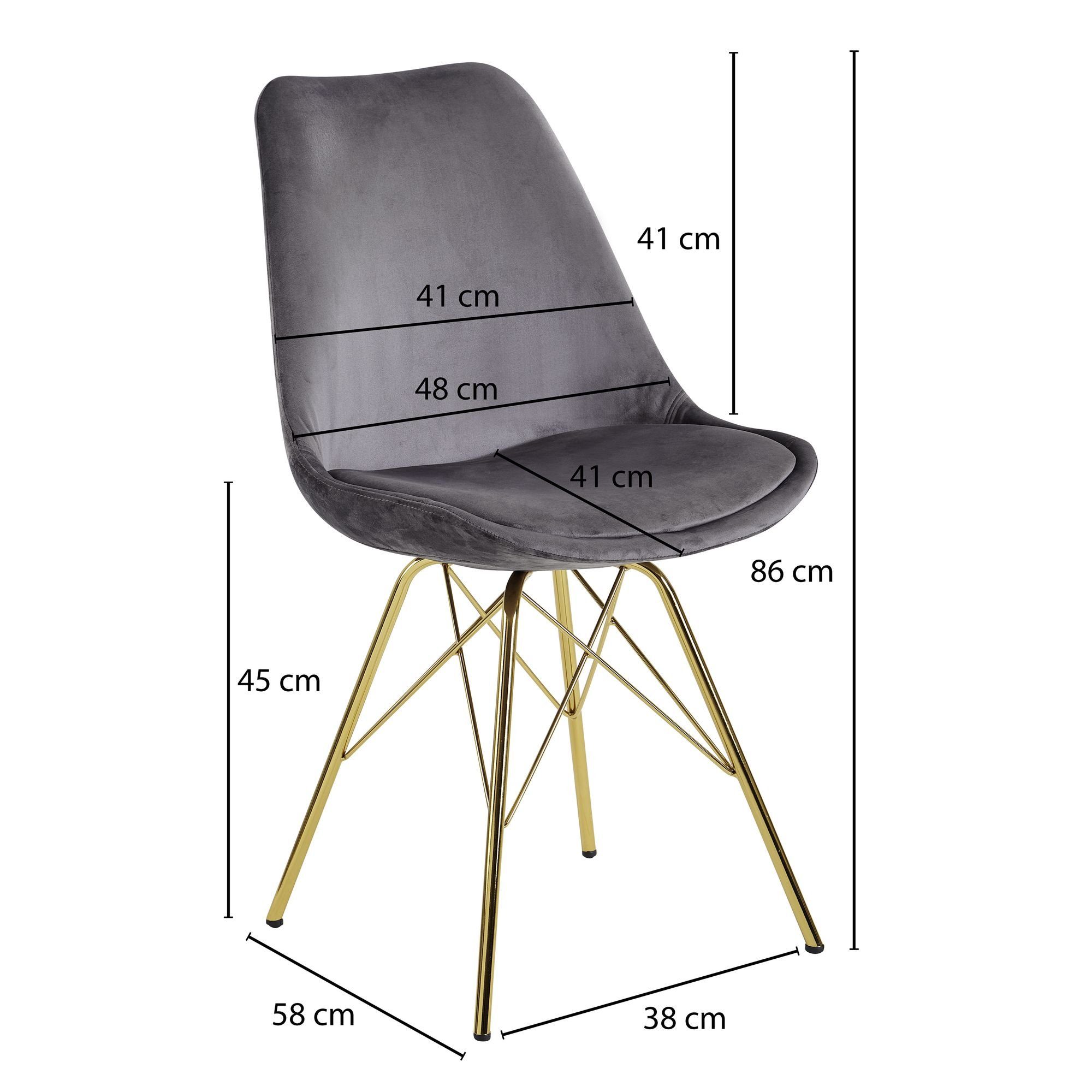 KADIMA DESIGN | Skandinavische Grau-Gold Esszimmerstühle, Grau 2er | Gold Samt/Kunststoff Set, Esszimmerstuhl
