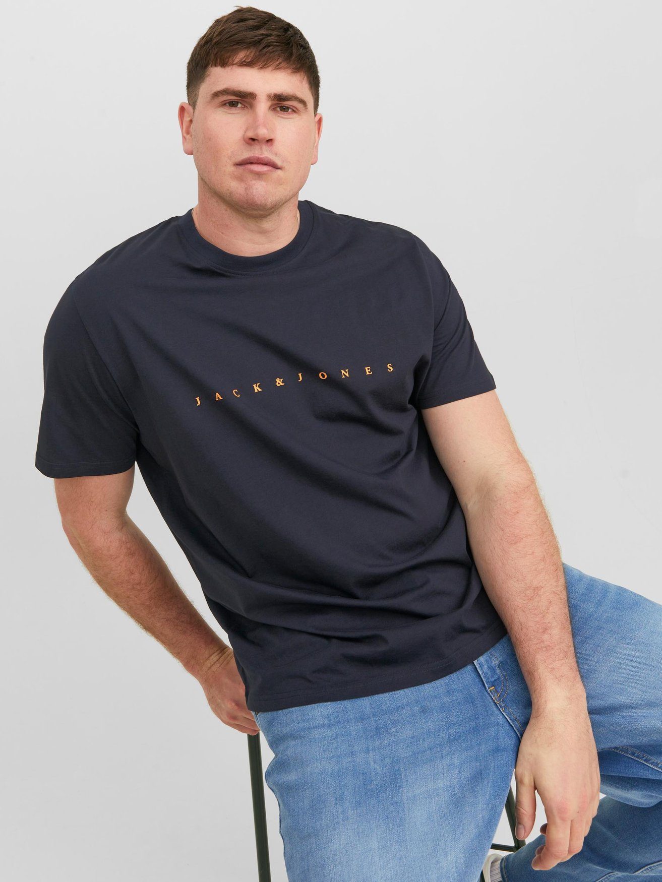 in Kurzarm T-Shirt T-Shirt Shirt 6550 Logo Dunkelblau & JJESTAR Plus Jack Size Übergröße Jones