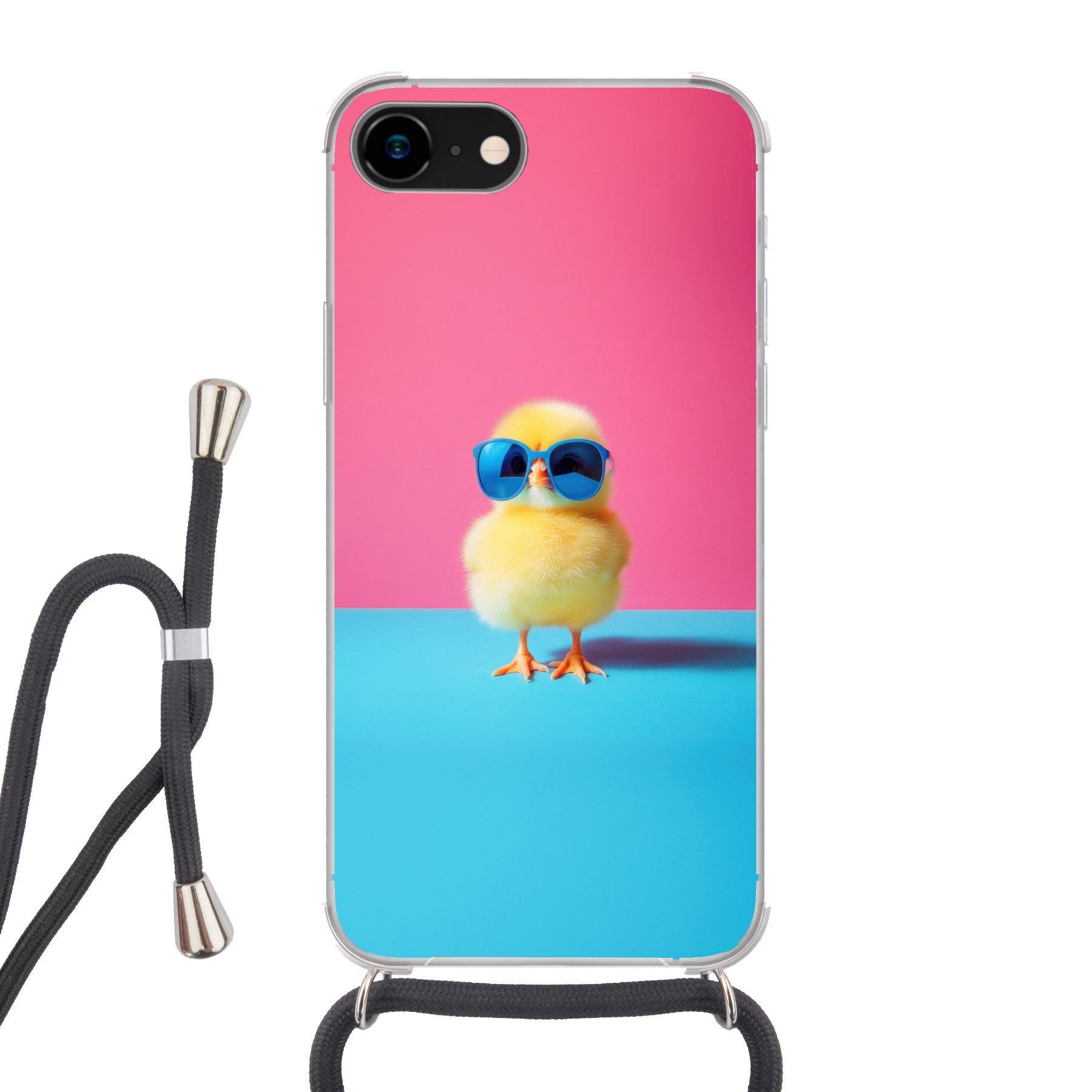 MuchoWow Handyhülle für Apple iPhone 8 Chick - Sonnenbrille - Blau, Tragbare Handyhüllen mit Kette zum umhängen, Handykette Handyband