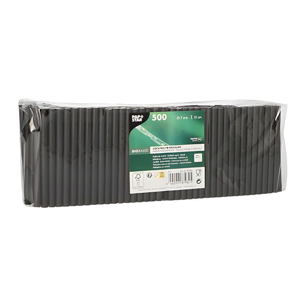 PAPSTAR Trinkhalme Cocktail Trinkhalme, Papier Ø 7 mm, 10 cm schwarz 500 Stk
