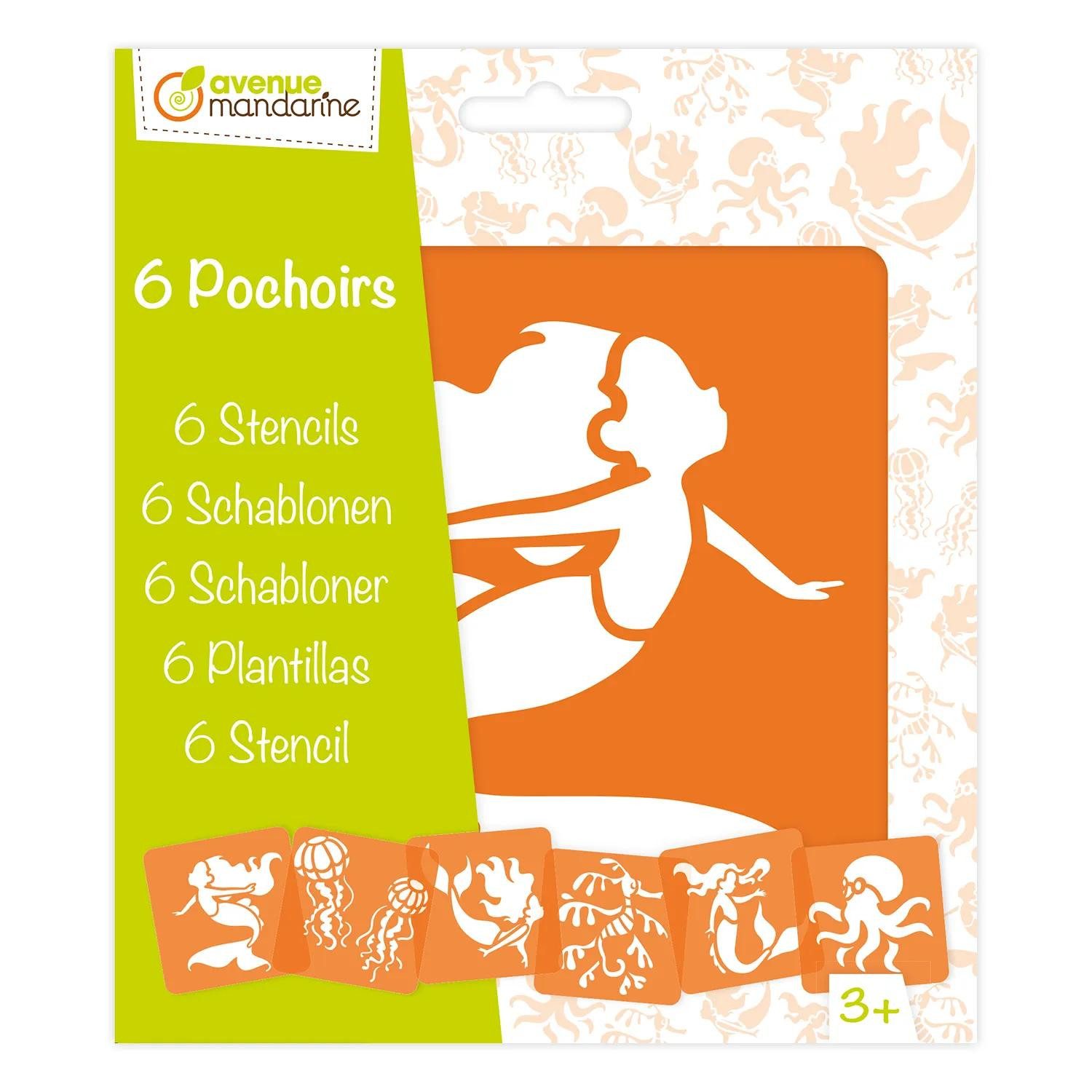 Avenue Mandarine Malschablone 3x 6 tlg Schablonenset für Kinder Meerjungfrauen Orange PO010C, Schablone
