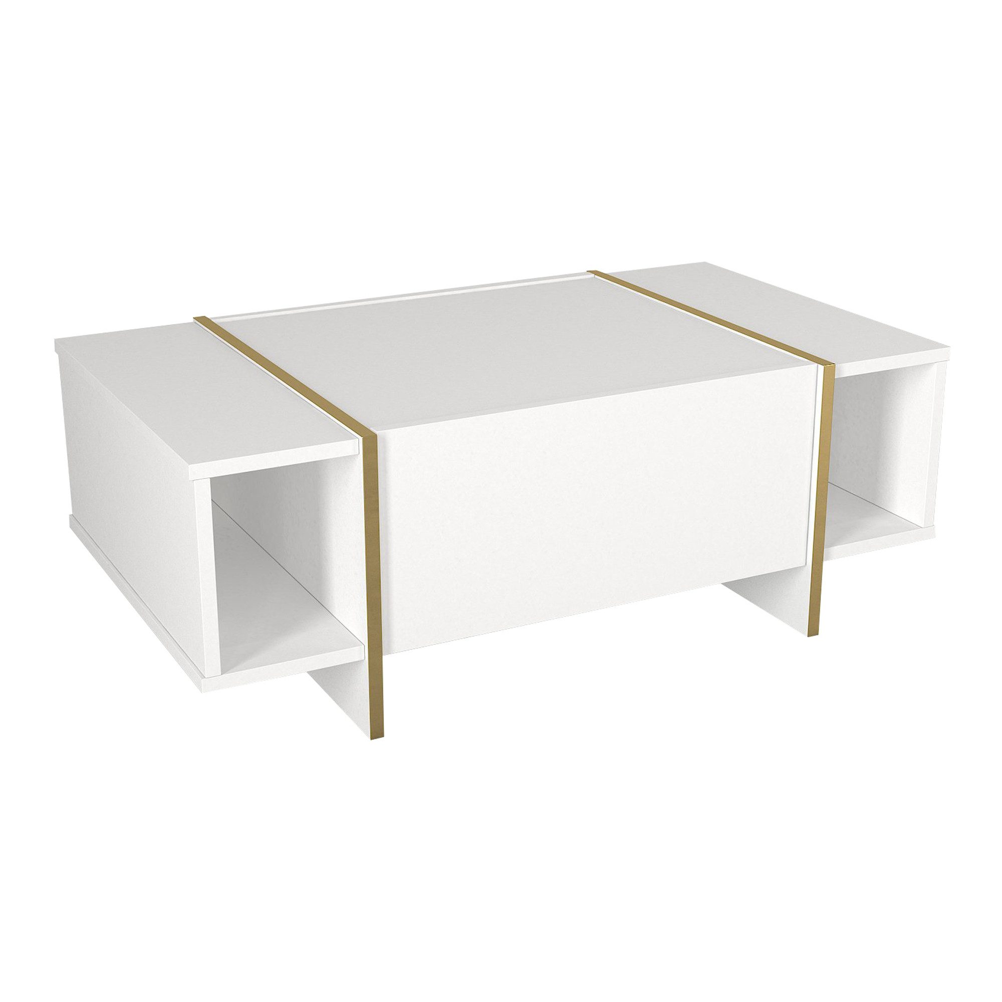 en.casa Couchtisch, »Tavak« 104 x 60 x 38 cm mit Stauraum Weiß/Gold