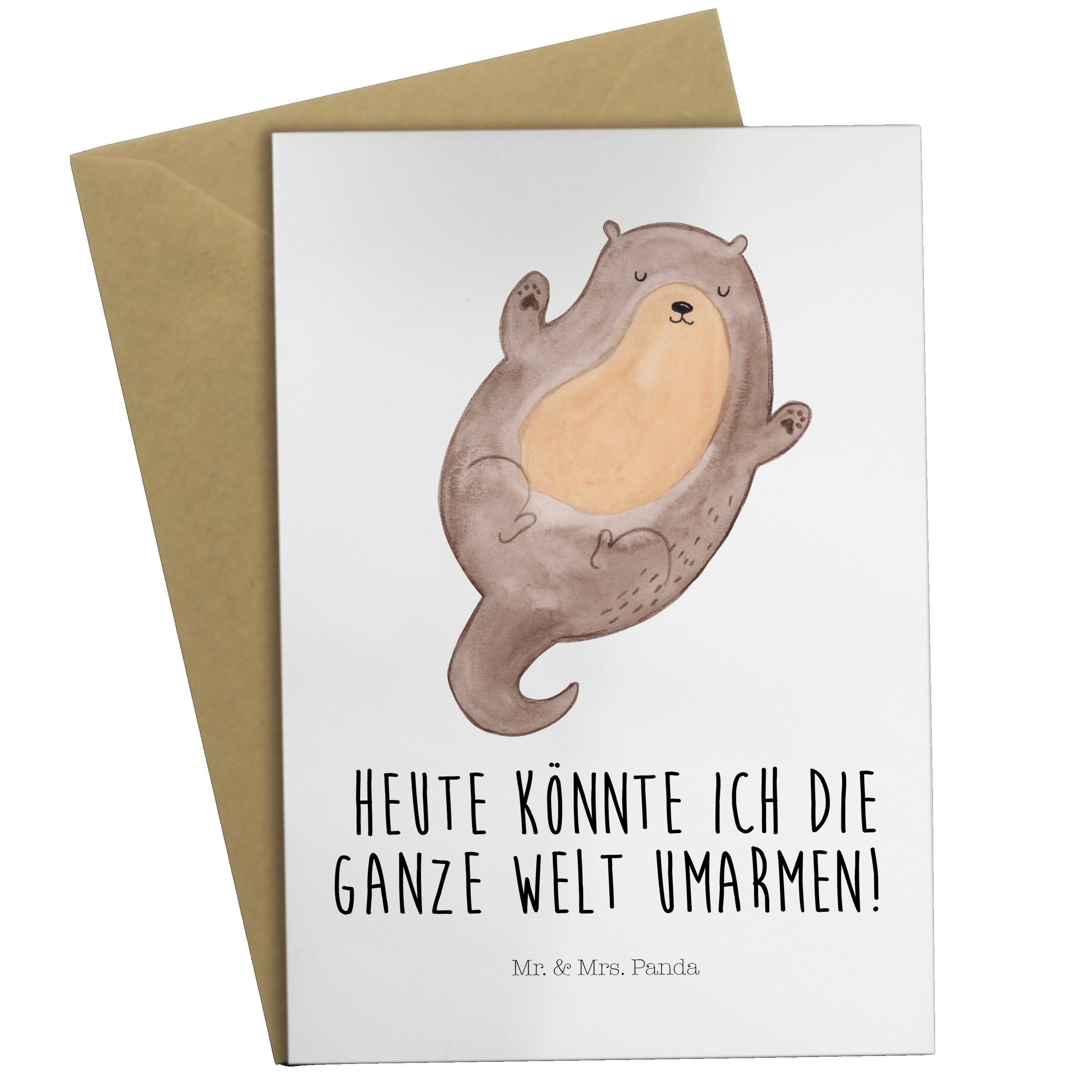 Mr. & Mrs. Panda Grußkarte Otter Umarmen - Weiß - Geschenk, Klappkarte, Seeotter, Otter Seeotte