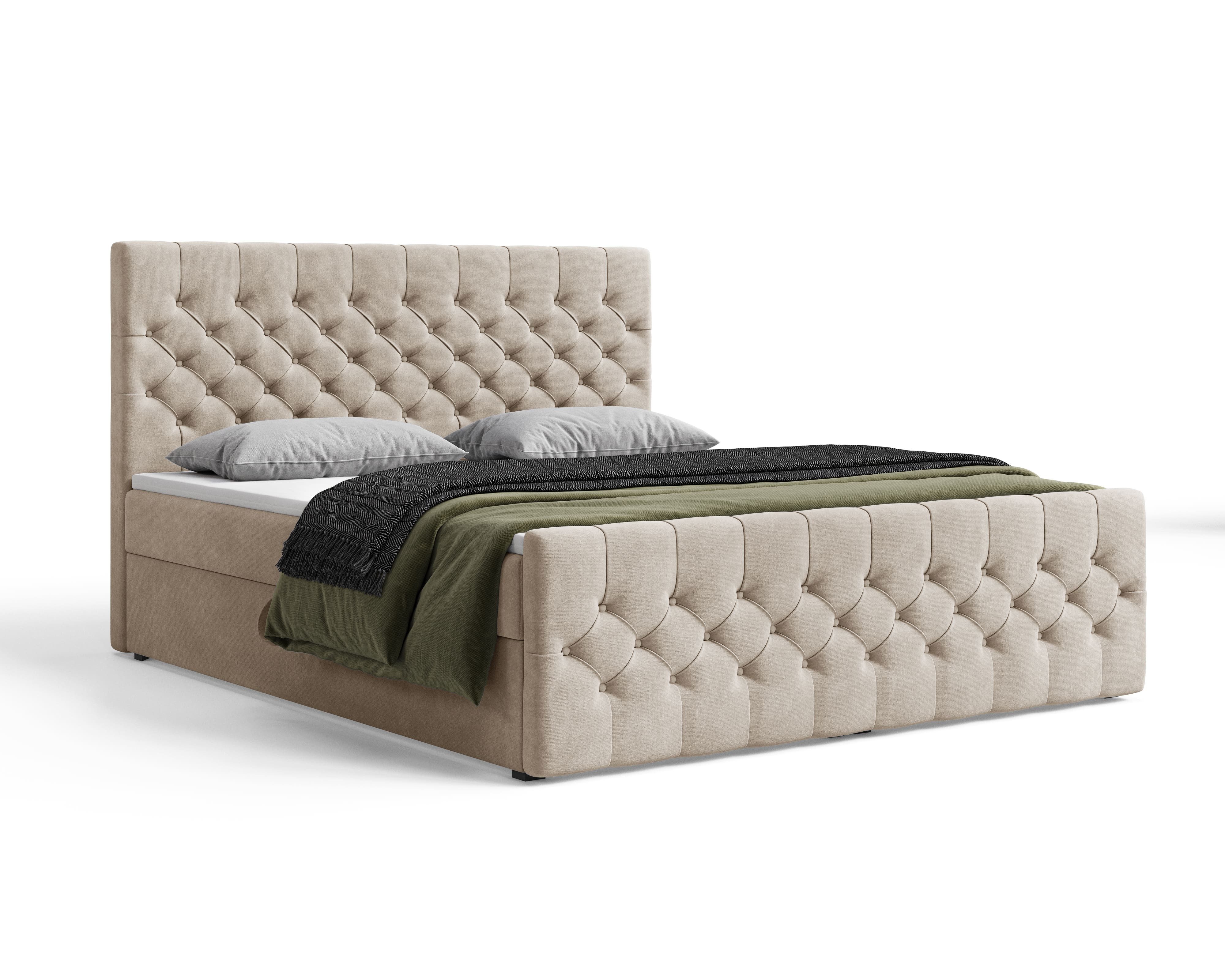 MOEBLO Boxbett Bett 12 (Luxusbett im Chesterfield-Design, 180x200 cm, Velours-Bezug, Hoher Schlafkomfort, modernes Velours-Design mit Steppung Polsterbett Konti – Bild 5 von 5
