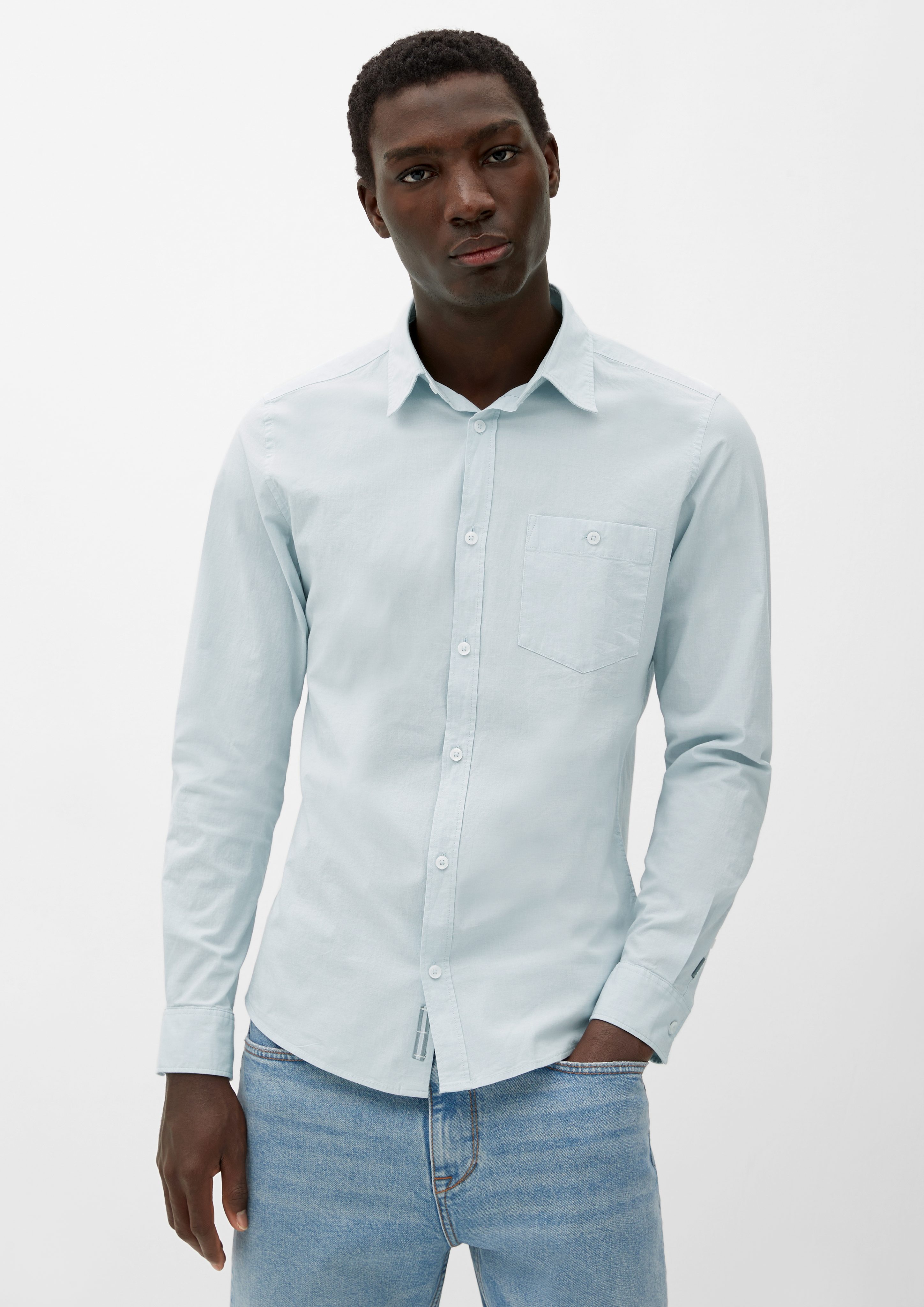 s.Oliver Langarmhemd Slim: Hemd aus Baumwollstretch hellblau