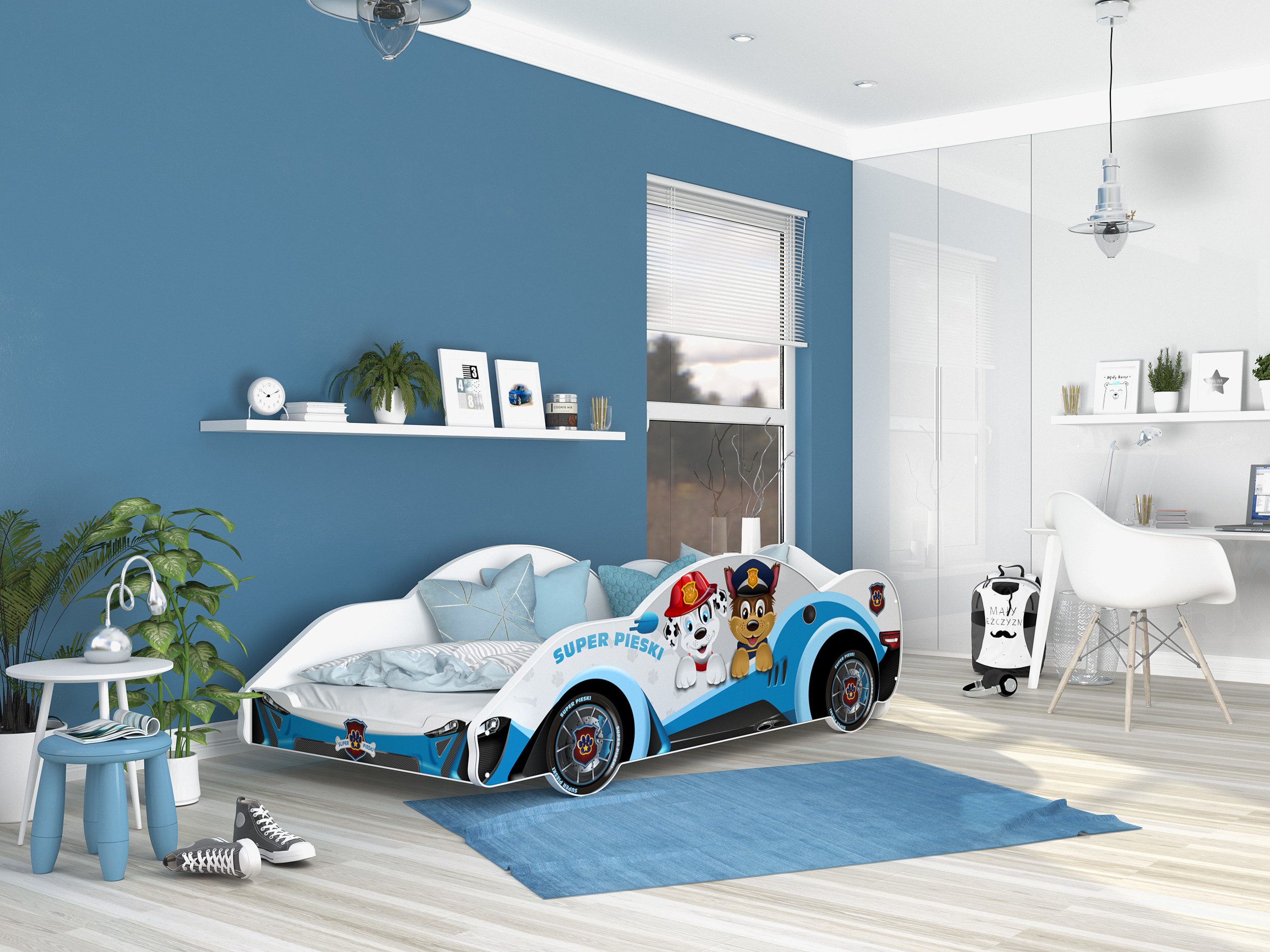 AJKmeble Autobett Kinderbett Jugendbett 90x180cm Gamerbett Optional mit Matratze (MADE IN EU - für Jungen und Mädchen, Rennwagen, 180x90cm, beklebtes Spielbett für Ihr Kinderzimmer), RIESEN FARBAUSWAHL