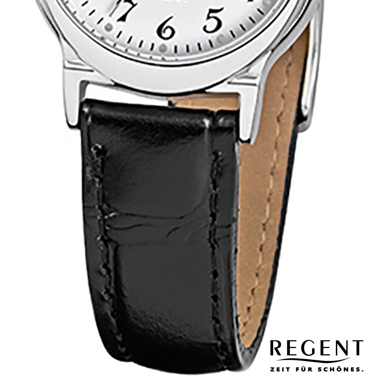 (ca. rund, Analog, Quarzuhr 27mm), Lederarmband Damen-Armbanduhr Armbanduhr Regent Regent Damen schwarz klein