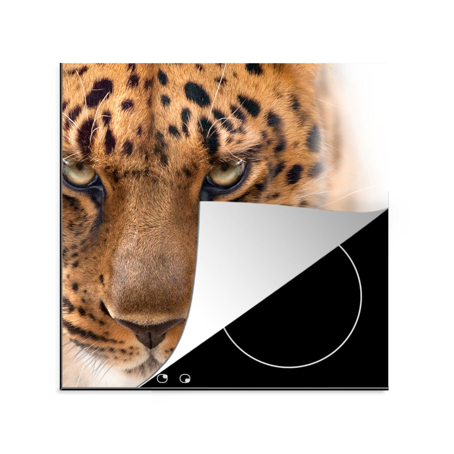 MuchoWow Herdblende-/Abdeckplatte Leopard - Porträt - Augen, Vinyl, (1 tlg), 78x78 cm, Ceranfeldabdeckung, Arbeitsplatte für küche