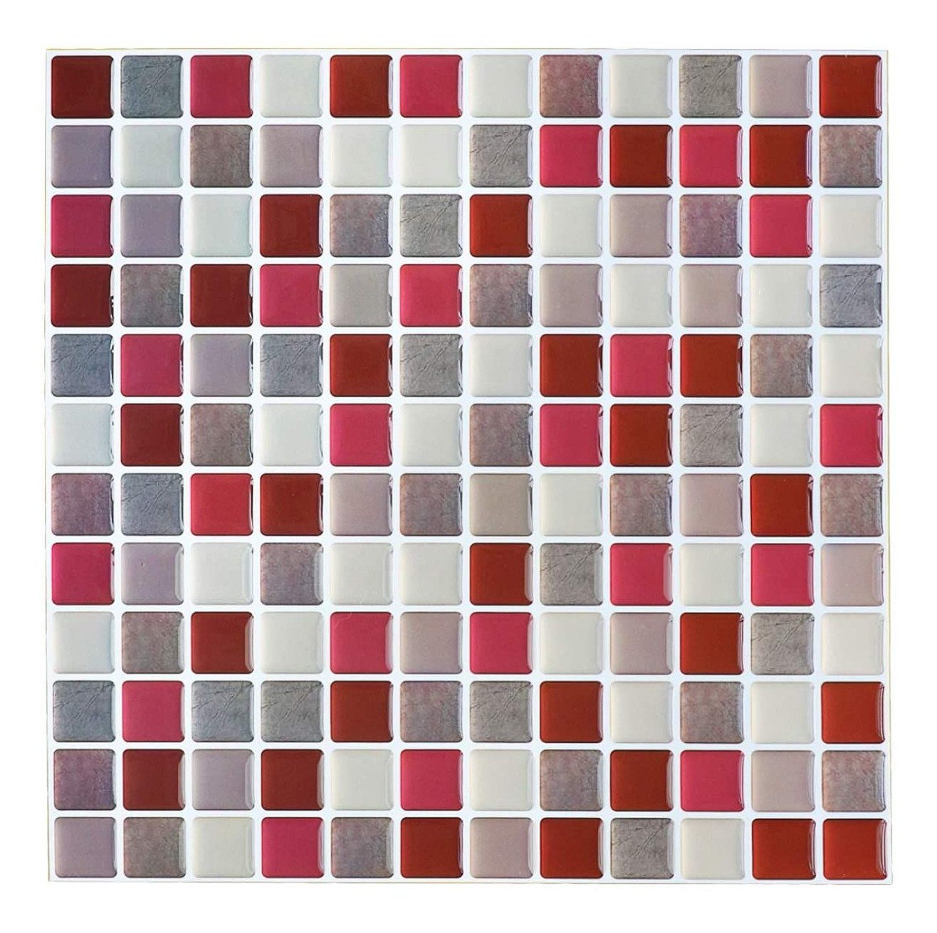 Yalion 3D-Tapete 2 oder 10 Stück 3d Mosaikstil Wasserdicht Fliesenaufkleber Rot, für Küche Bad, Fliesen Klebefolie Selbstklebend, Nachahmung eines Mosaikmusters, 23,6 x 23,6cm