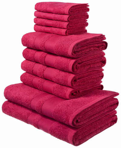 my home Handtuch Set Vanessa, Handtücher mit Bordüre, Walkfrottee, (Set, 10-tlg), einfarbige Duschtücher, Handtücher und Gästetücher aus 100% Baumwolle