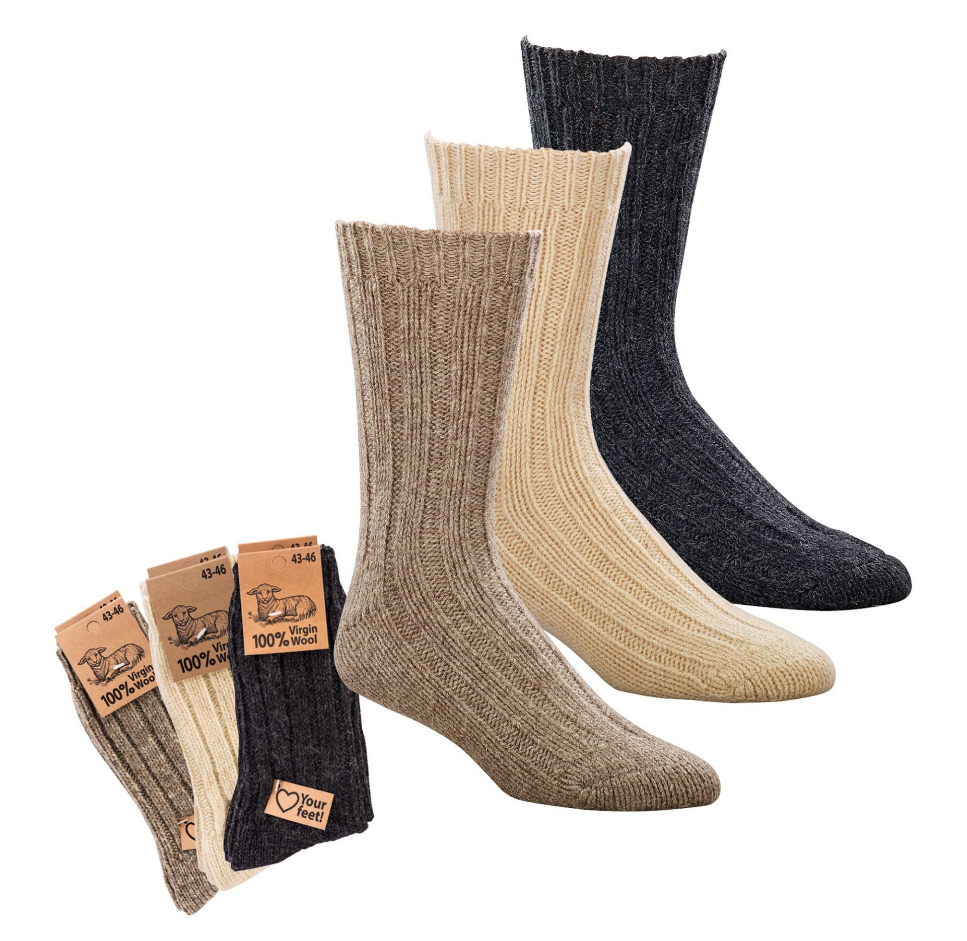 Wowerat Socken Warme Wollsocken 100% "Virgin Wool" Grobstrick Schafwolle (2 Paar)