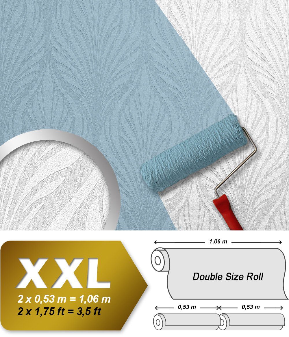 Edem Strukturtapete 83003BR60 Barock Vliestapete Grafisch matt weiß 26,50m2, strukturiert, grafisch, matt, ornamental, Barock-Style, (1 XXL Rolle, doppelte Breite, 26,5 qm), Strukturvliestapete zum Überstreichen, weiß