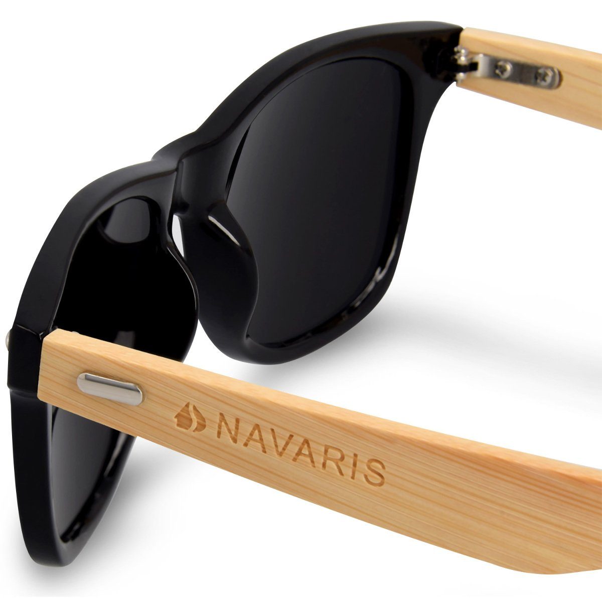 Navaris Sonnenbrille UV400 Unisex Bügeln - mit Etui Schwarz Bambus Brille mit Holzbrille
