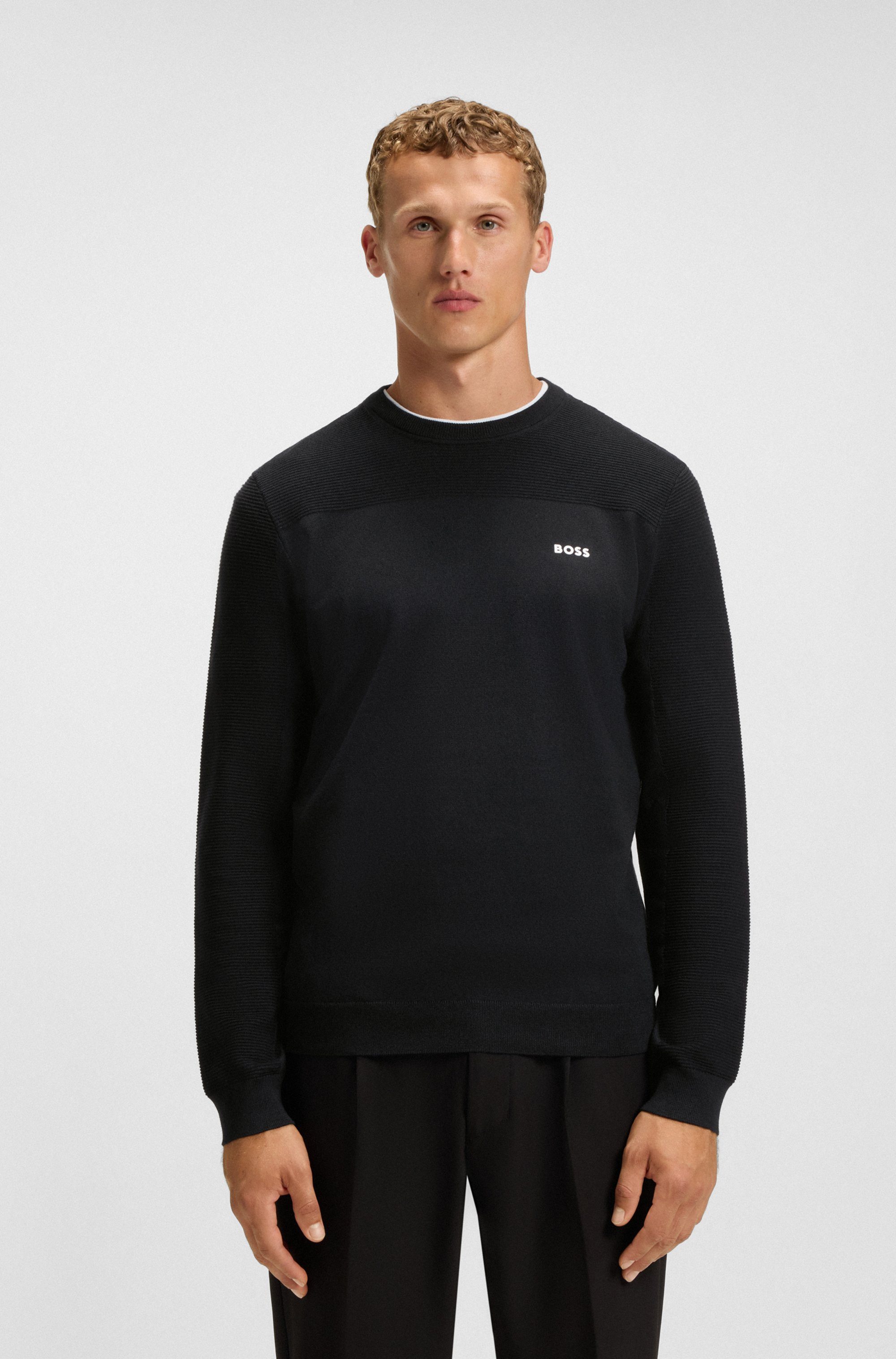 BOSS GREEN Вязаные свитера KN Momentum-X CN Rundhalsausschnitt, Regular Fit, kontrast HD-Logo
