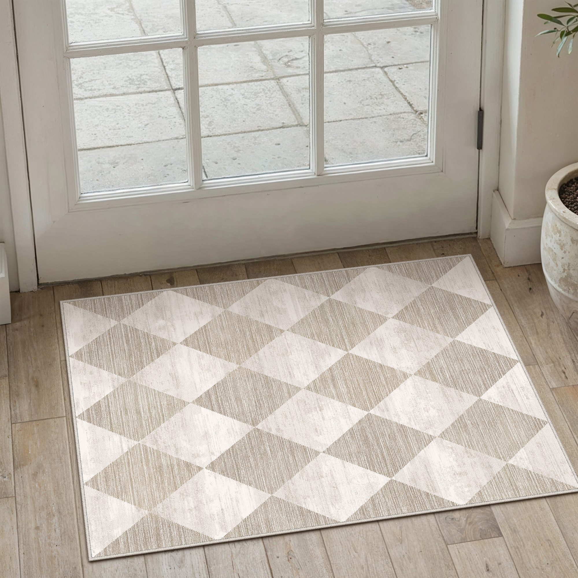 PURECOZY Teppich Kurzflor, Moderner karierter Teppich, waschbar und rutschfest, rechteckig, Höhe: 6 mm, geeignet für verschiedene Innenräume