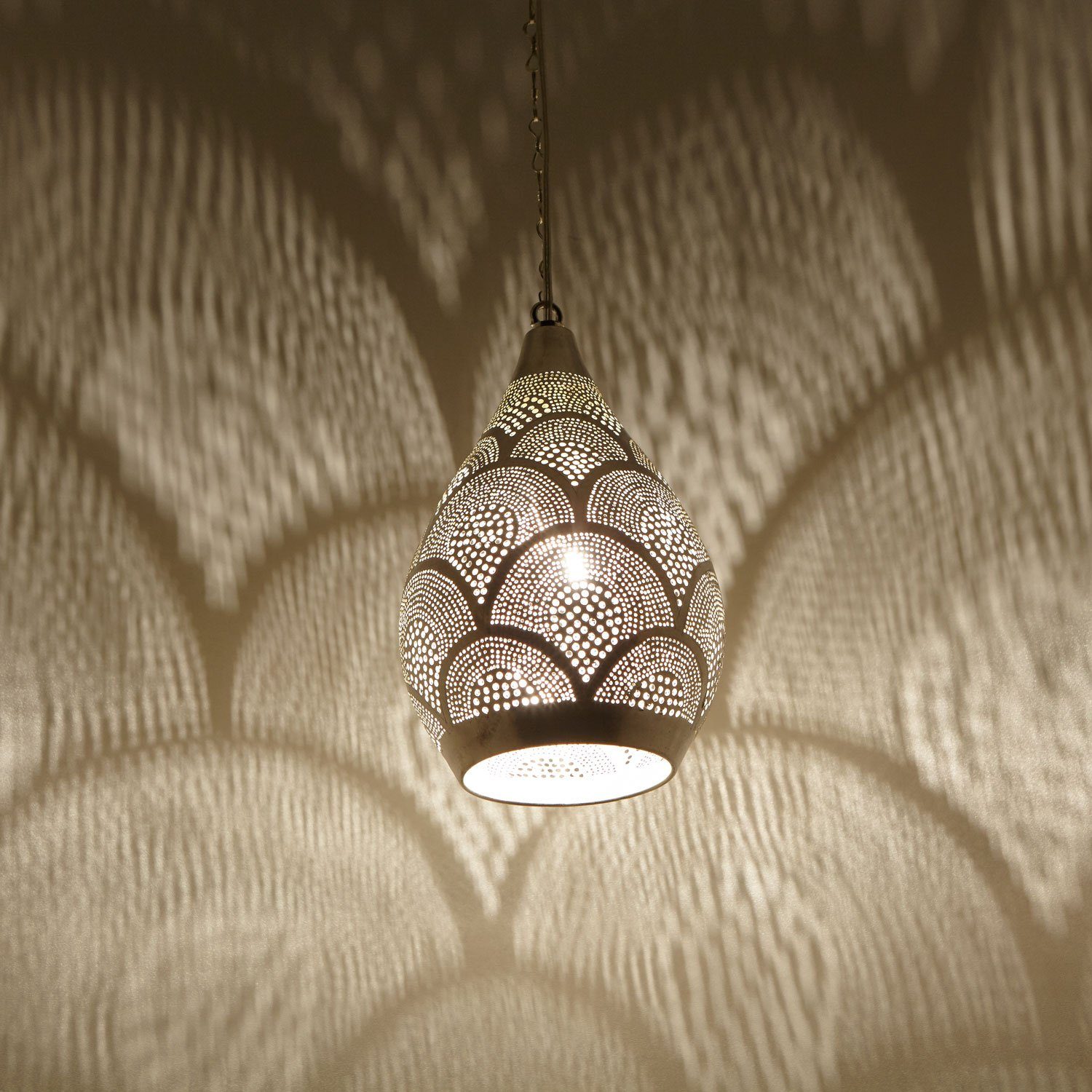 Casa Moro Deckenleuchten Orientalische Lampe Naouma Samak D17 Silber handgefertigt, ohne Leuchtmittel, Prachtvolle marokkanische Pendelleuchte wie aus 1001 Nacht EL2190