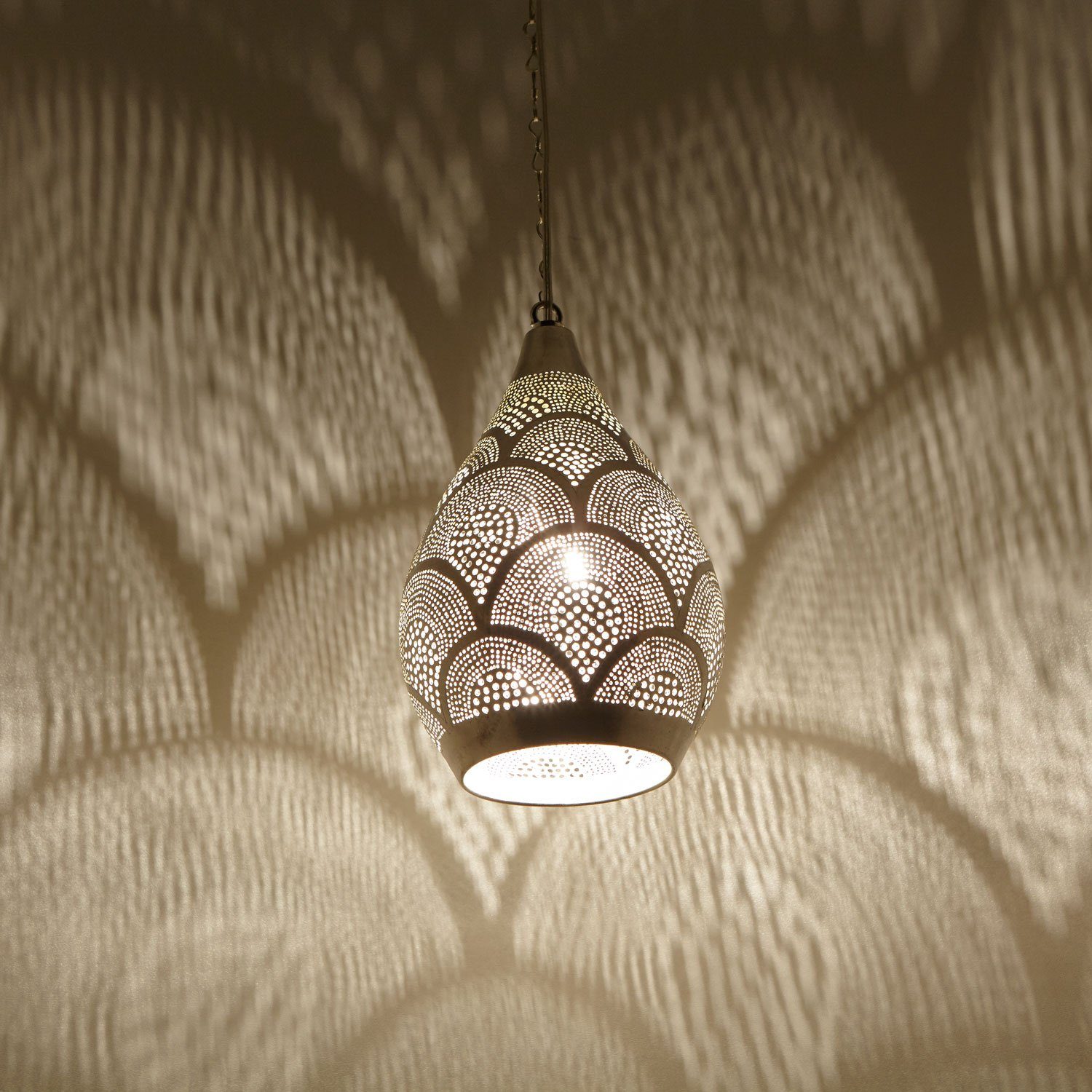 Casa Moro Deckenleuchten Orientalische Lampe Naouma Samak D17 Silber handgefertigt, ohne Leuchtmittel, Prachtvolle Leuchte marokkanische Deckenlampe