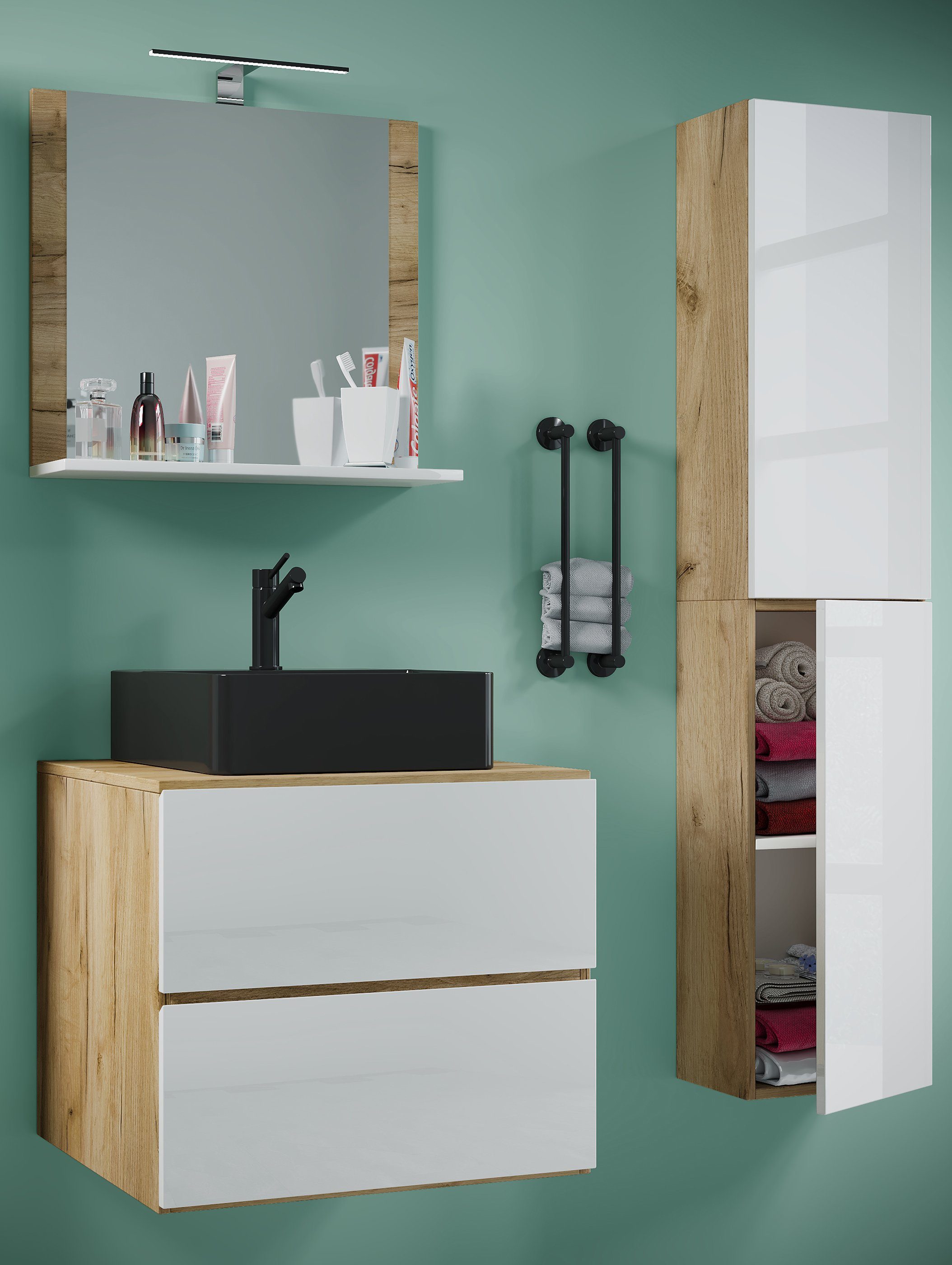 VCM Waschtisch 4-tlg Waschtisch Badmöbel Lendas 60 cm L Schublade