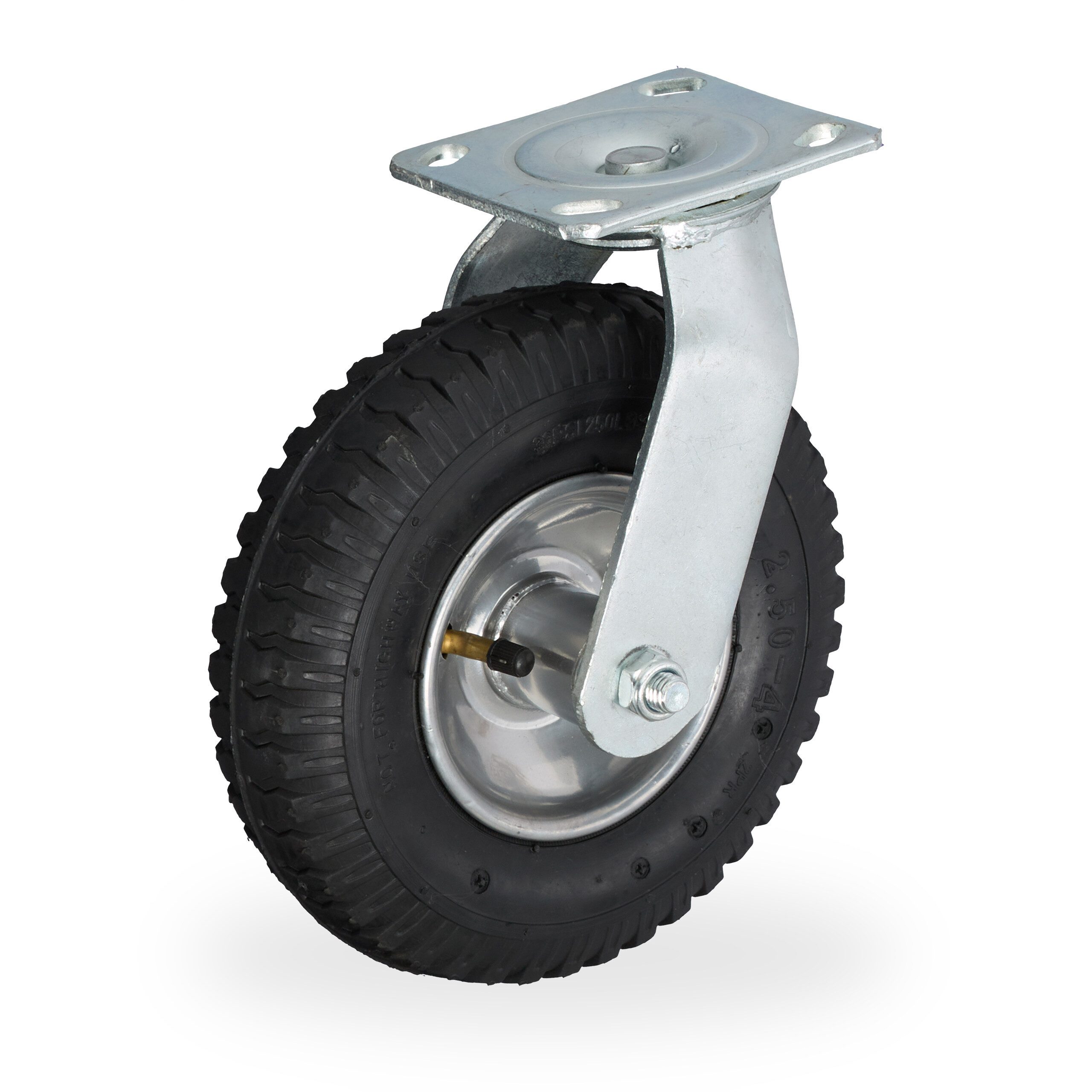 relaxdays Schwerlastrolle Lenkrolle luftbereift 2.50-4, (1-St), Schwarz-Silber