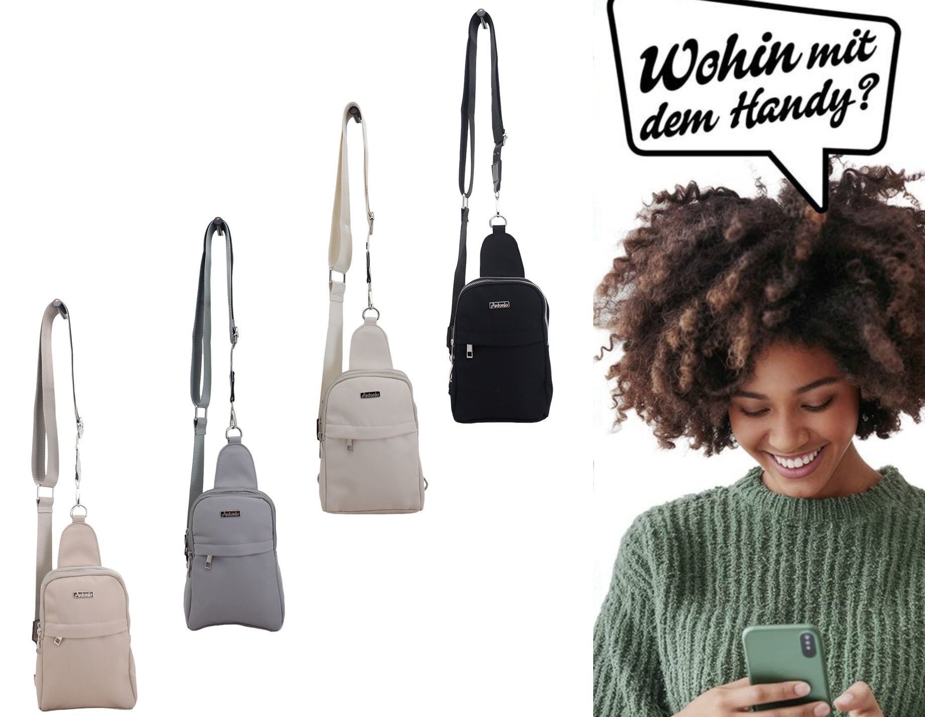 Antonio Shopper Antonio Umhängetasche Handy Bag Handytasche verschiedene Farben Weiss