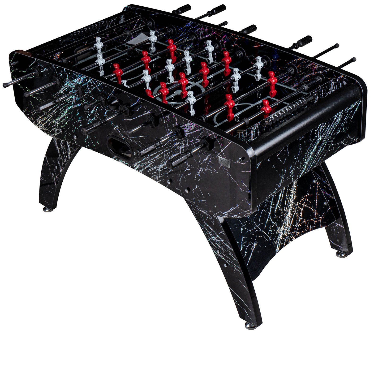 RAMROXX Kickertisch Fußball Premium Schwarz Glasspielfeld Figuren Weiss Rot 80kg