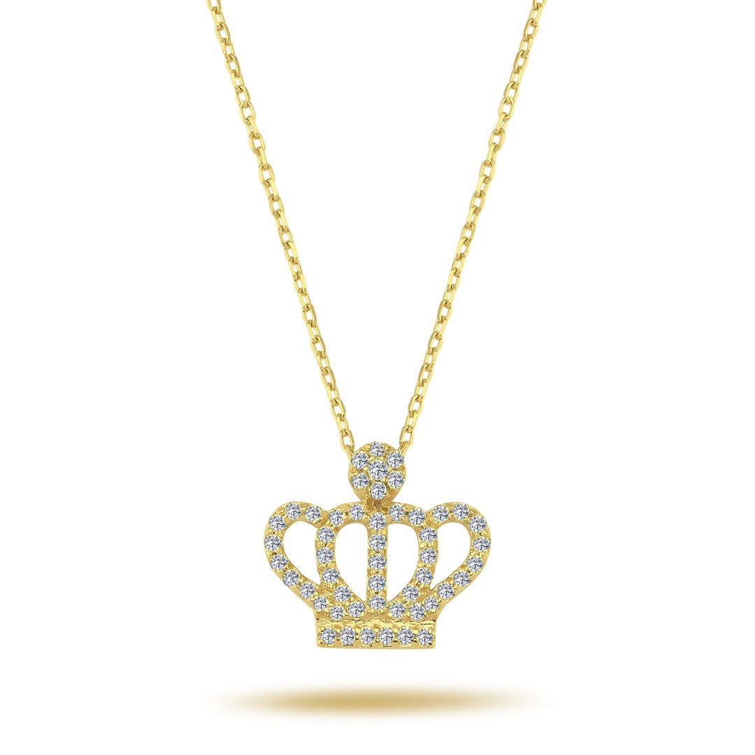 EinStein Diamant Goldkette Krone Königin Diamant Anhänger Halskette 14 Karat 585'er Gelbgold