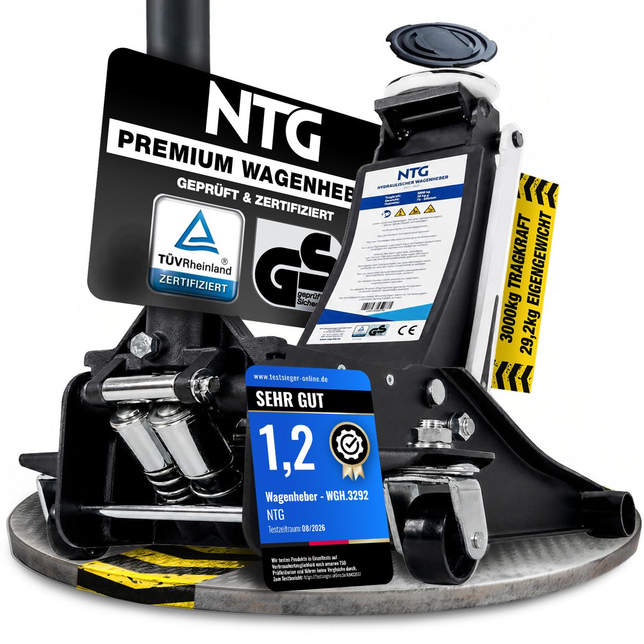 NTG Nutzfahrzeug Technik GmbH Wagenheber 3t Flach 75-505mm Rangierwagenheber TÜV Zertifiziert 29,6 KG, max. Hubhöhe: 50.5 cm, PRO Variante NUR 29,6 KG, 1-tlg., Hydraulisch mit Doppelzylinder, Lowline Wagenheber