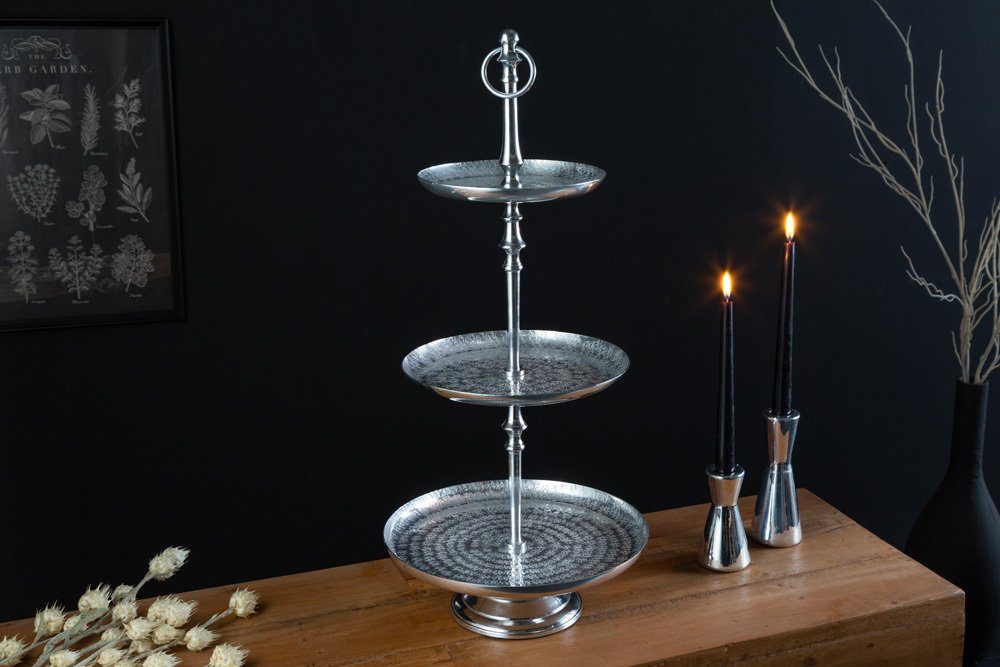 riess-ambiente Dekoetagere ORIENT 65cm silber (Einzelartikel, 1 St), Wohnzimmer · Metall · 3-stöckig · Accessoires · Hammerschlag · Deko