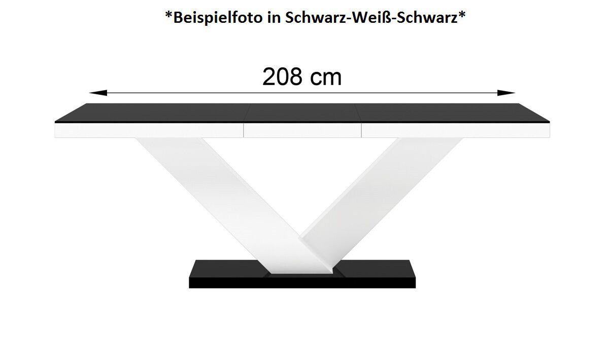 256 Weiß / / Weiß Design Schwarz cm Hochglanz Esstisch ausziehbar bis Hochglanz 160 HE-999 Hochglanz Schwarz designimpex Tisch