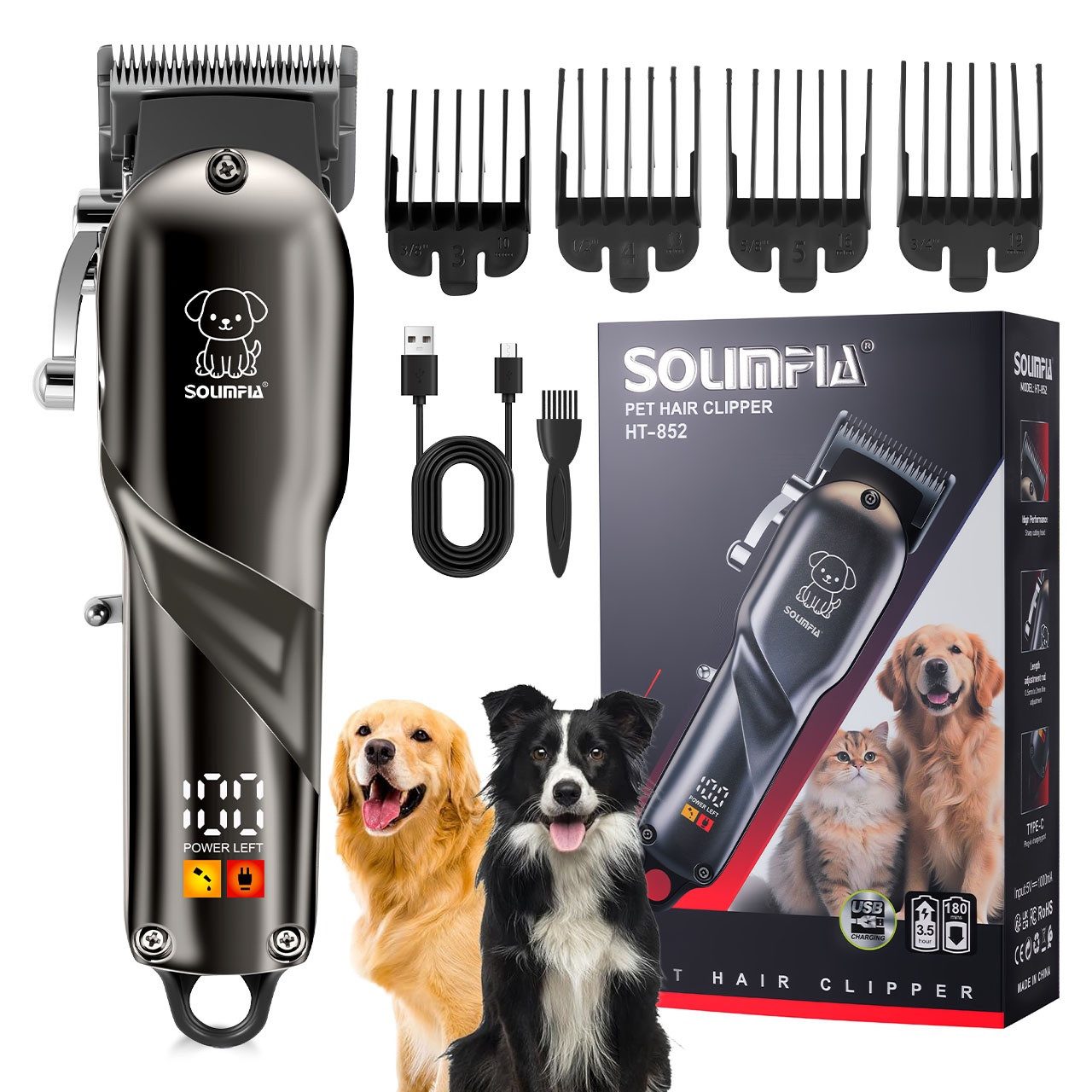 HATTEKER Hundeschermaschine HT-852, Tierhaarschneider für Hunde & Katzen, Leise & vibrationsarm