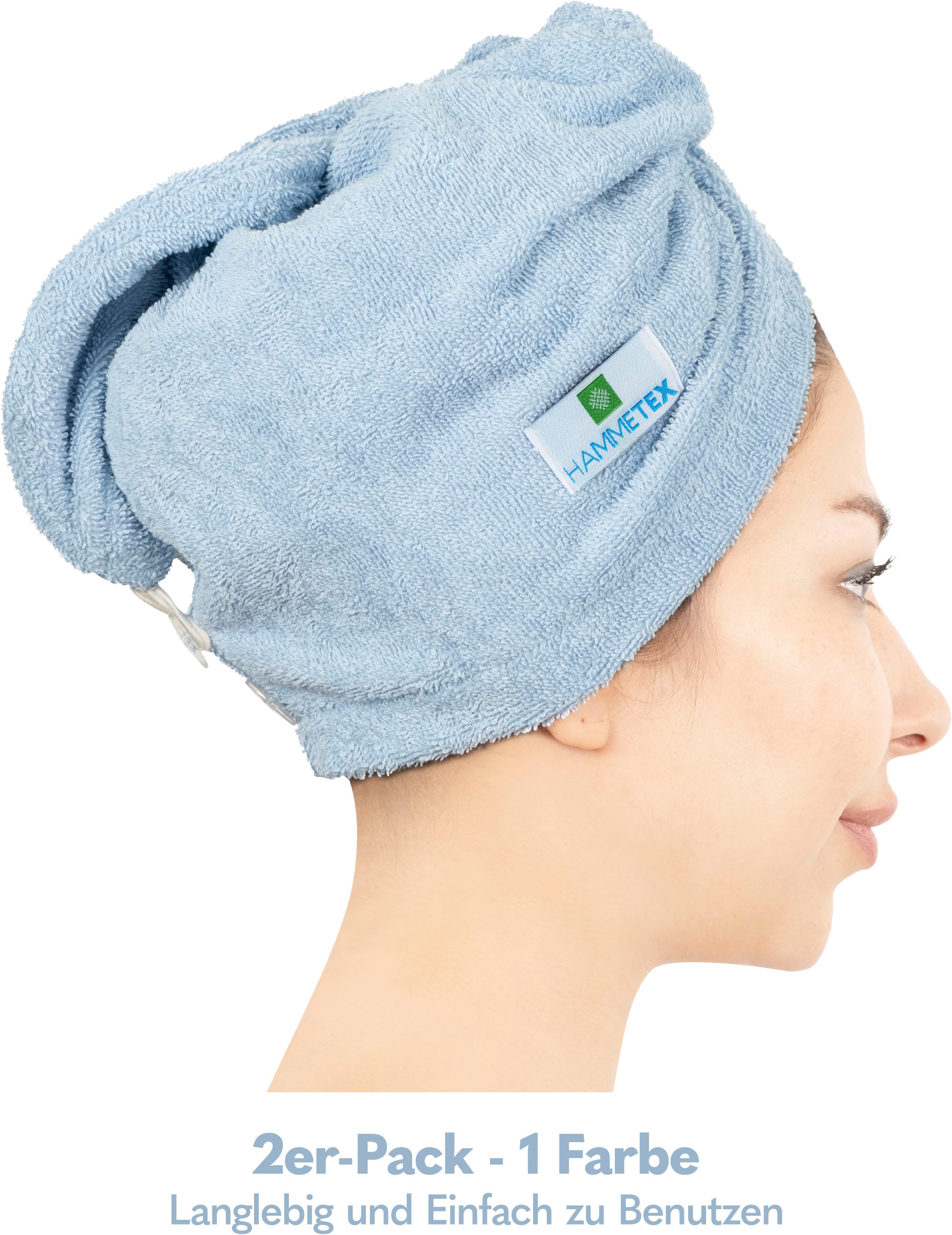 HAMMETEX Turban-Handtuch 2er Set Haarturban Damen, 100% Baumwolle, Flauschig & Schnelltrocknend, Frottier (Set, 2-St), Uni-Farben, weich – Bild 2 von 5