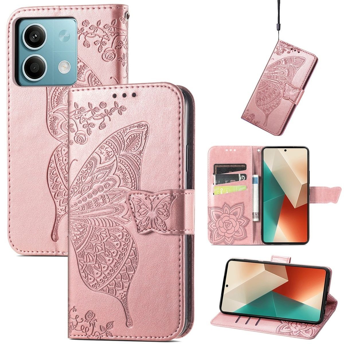 Wigento Handyhülle Für Xiaomi Redmi Note 13 Handy Tasche Wallet Schmetterling Design Case