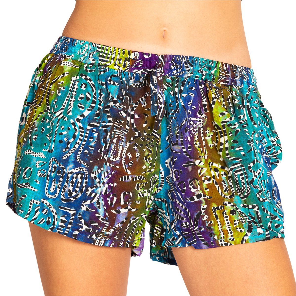 PANASIAM Strandshorts Damen Shorts Wachsbatik für Strand Yoga oder Meditation farbecht und angenehm zu Tragen Relaxshorts Damenshorts kurze Sporthose