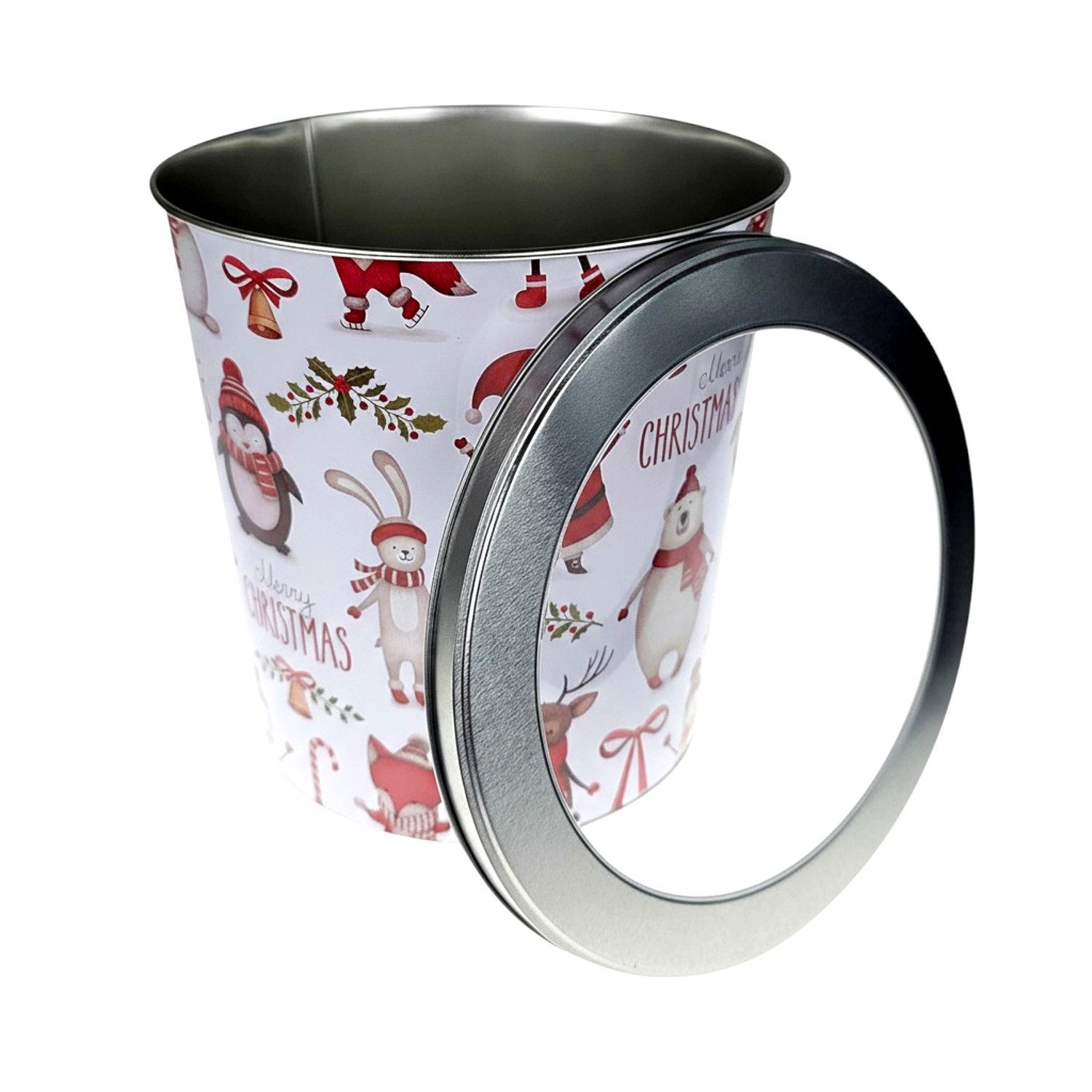 Macosa Home Keksdose Gebäckdose XL Metall Rot Weiß od. Wichtel, (Blechdose Plätzchenaufbewahrung, Plätzchen Vorratsdose Weihnachten), 23 cm rund Keksdose Aufbewahrungsdose