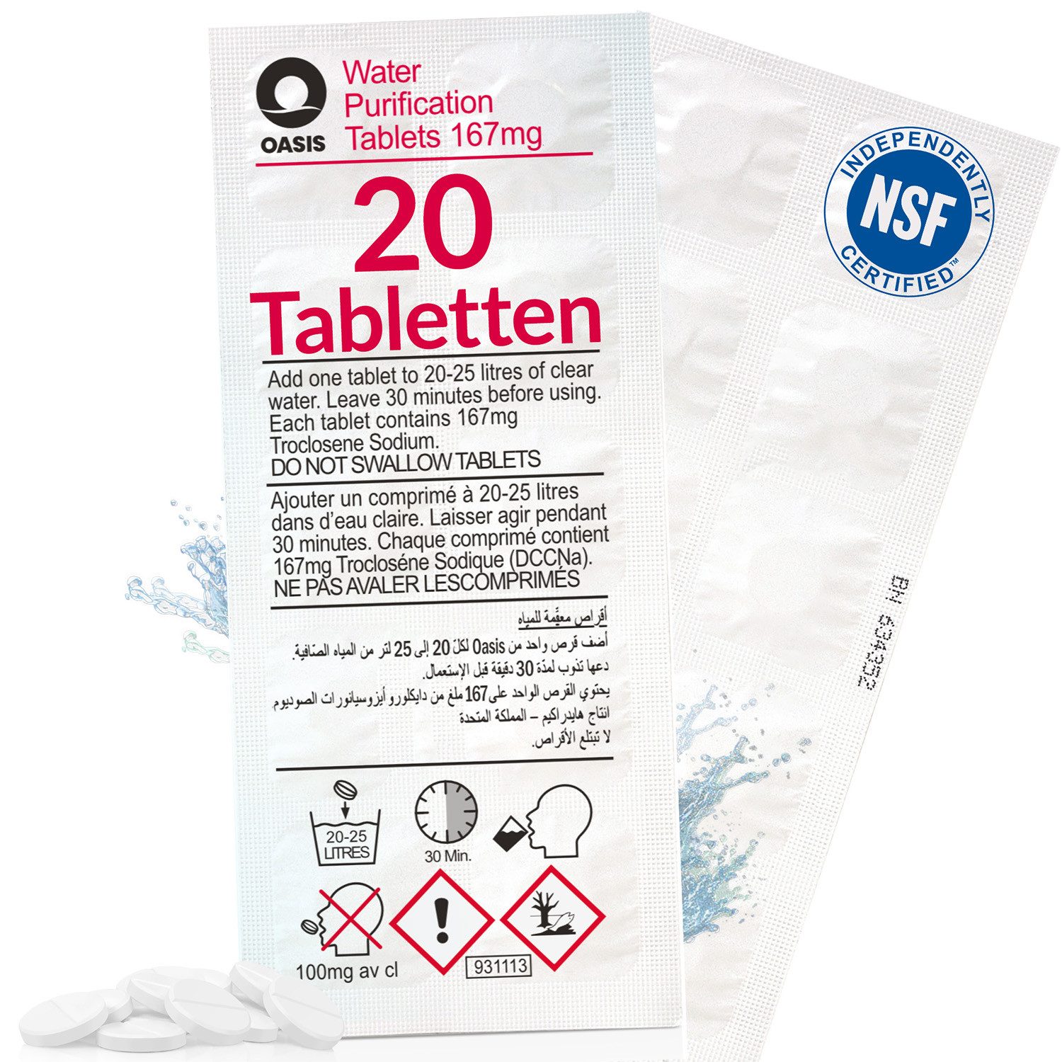 Wicked Chili Chlortabletten 20 Stück für Waterrower Rudergerät, Wasserdesinfektion gegen Algen, 2 Jahresbedarf, pro Tablette 25L entkeimtes Wasser