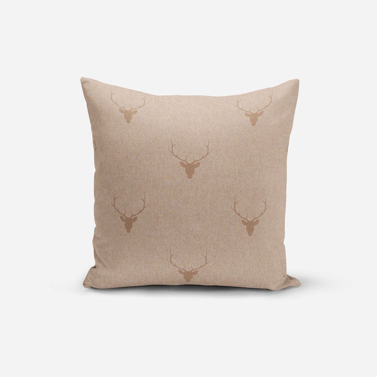 SCHÖNER LEBEN. Dekokissen Kissenhülle Jacquard Hirschkopf Geweih beige hellbraun 40x40cm, made in Germany,handmade,doubleface