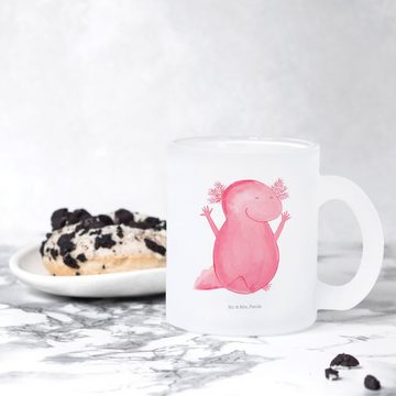 Mr. & Mrs. Panda Teeglas Axolotl Hurra, Teetasse aus Glas, Tasse, Teetasse, Teeglas, Glas, Premium Glas, Liebevolles Design