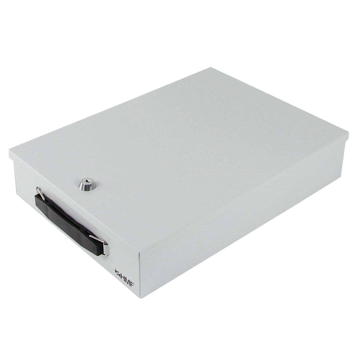 HMF Geldkassette Abschließbare Dokumentenkassette DIN A4, 37,5 x 26,5 x 8 cm, Lichtgrau