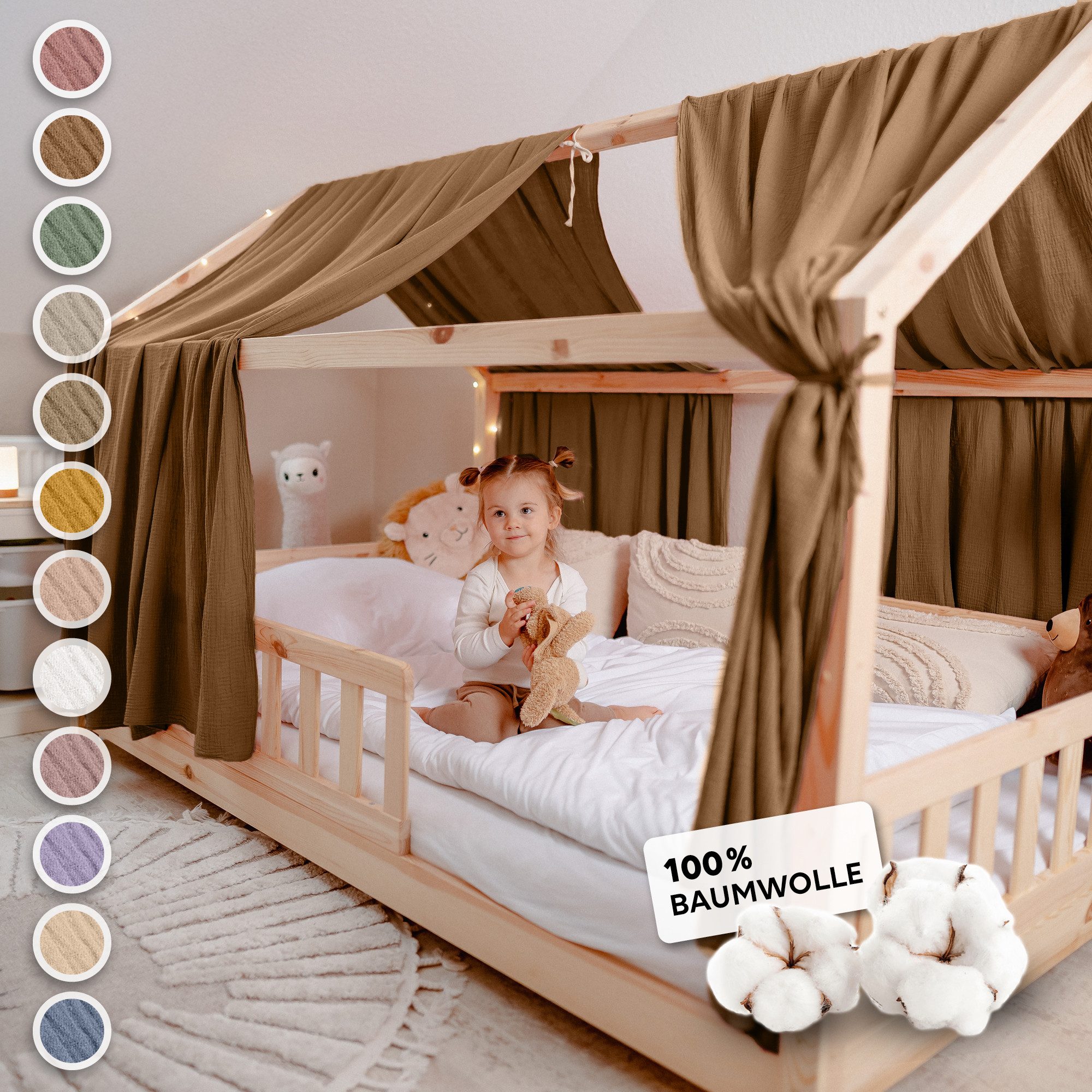 lilimaus Betthimmel Hausbett Himmel 2er-Set aus 100% Musselin - für Kinderbett (1-tlg), Set mit 2 abgestimmten Stoffbahnen - weich & schnell montiert