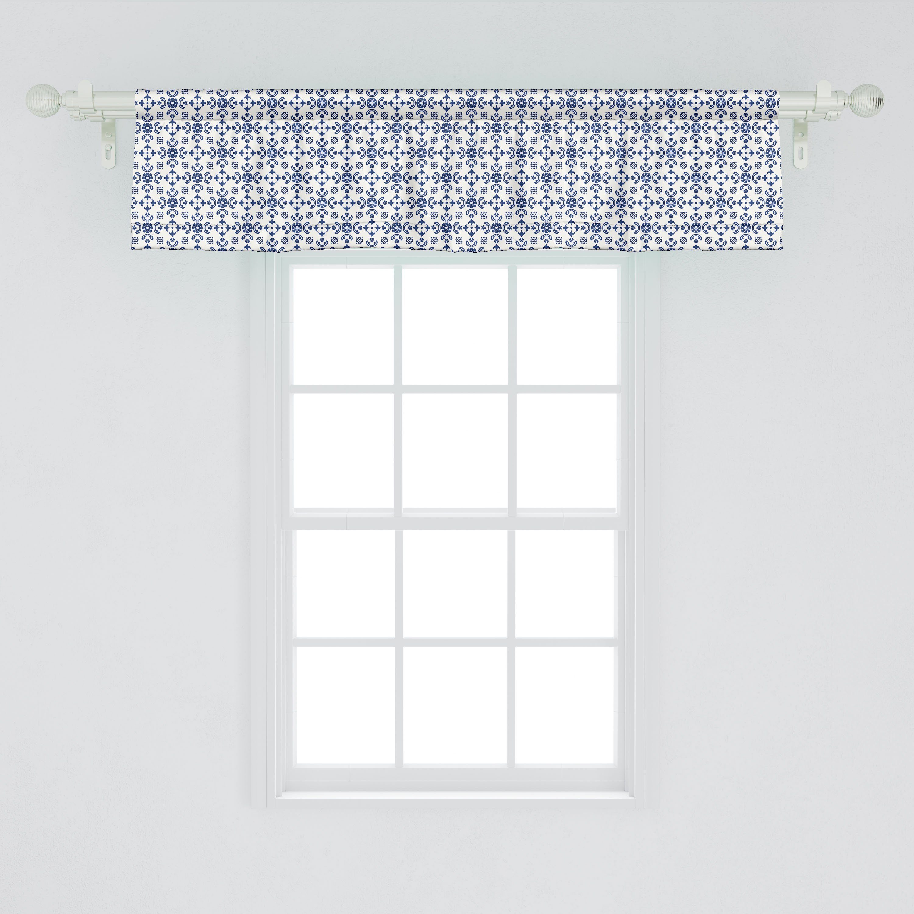 Vorhang für Abakuhaus, Stangentasche, Art Antique Oriental mit Blue Microfaser, Folkloric Küche Scheibengardine Schlafzimmer Volant Dekor