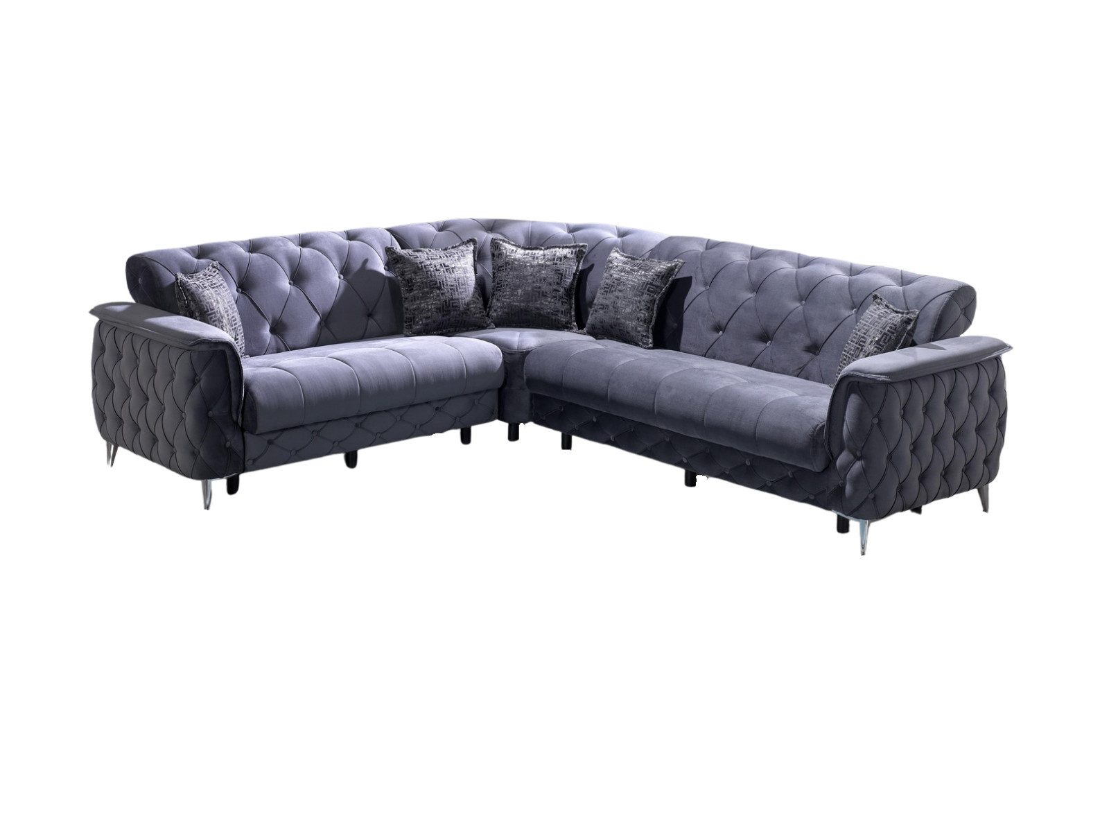 Villa Möbel Ecksofa Sucre Anthrazit, 1 Teile, Wohnzimmer Ecksofa mit Schlaffunktion durch aufklappbare Sitzfläche