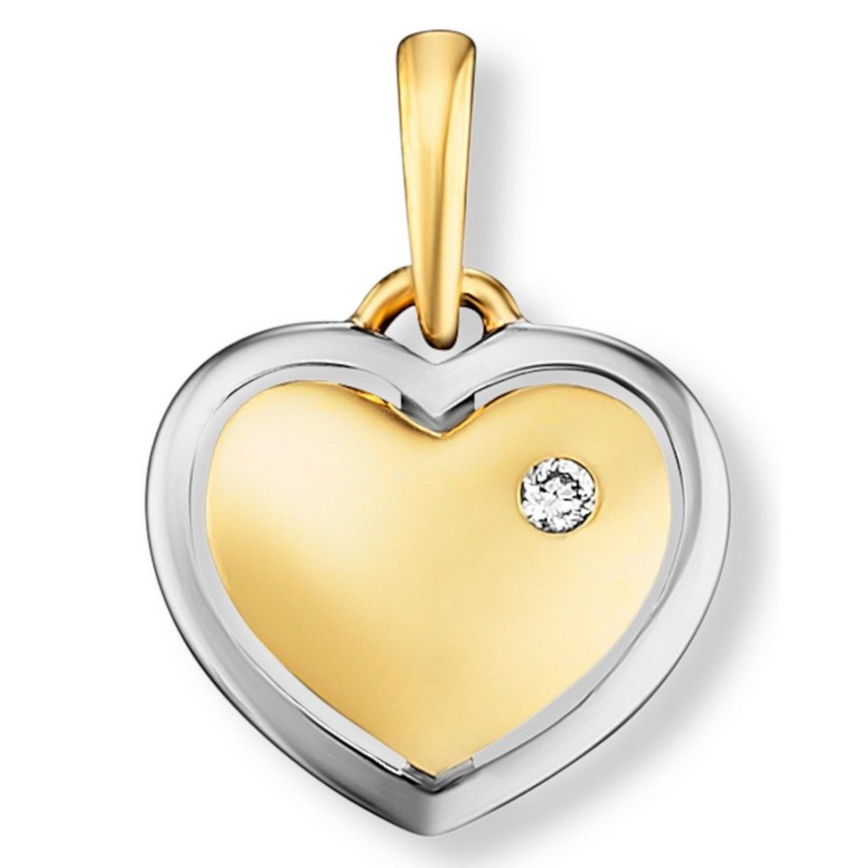 ONE ELEMENT Kette mit Anhänger 0.01 ct Diamant Brillant Herz Anhänger aus  585 Gelbgold, Damen Schmuckset - Set mit verstellbarer Halskette, Anhänger  im Set mit verstellbarer Halskette (bis 45 cm)