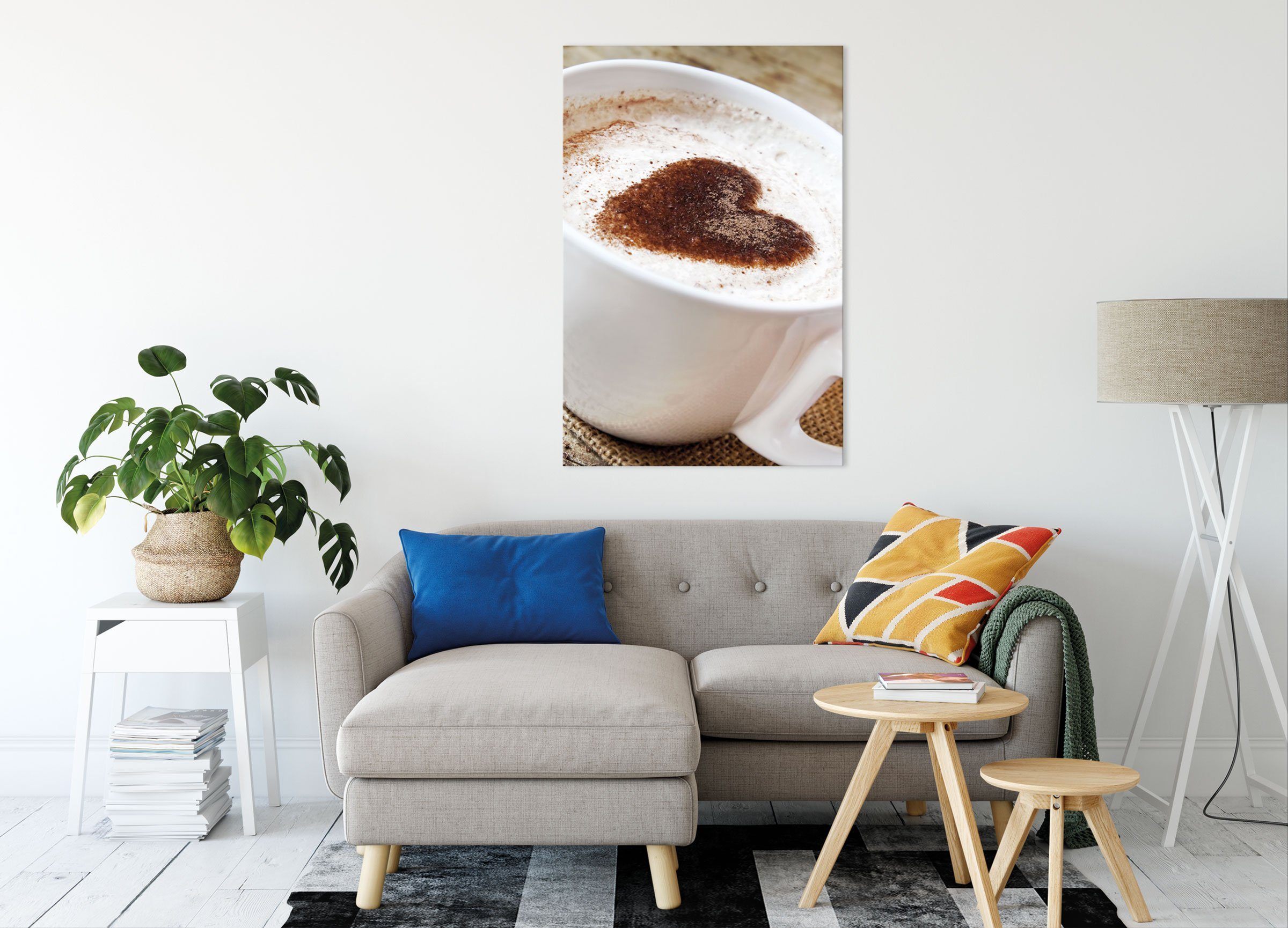 Kaffe mit Leinwandbild St), inkl. Pixxprint bespannt, Zackenaufhänger Herz Kaffe mit Leinwandbild (1 Herz, fertig