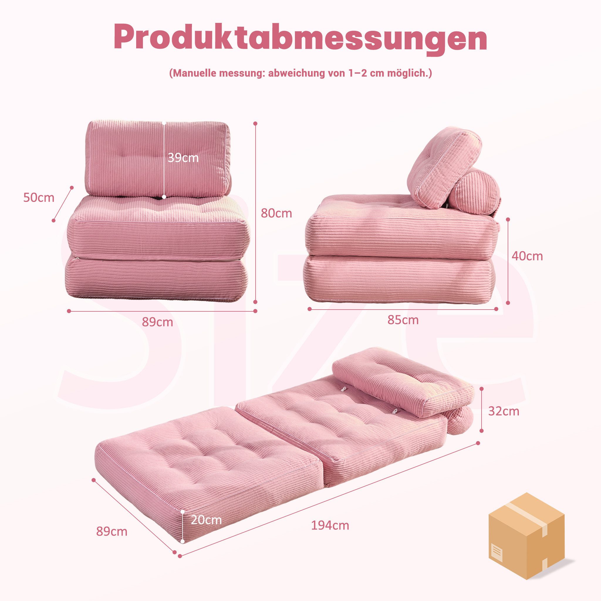 LITBIRD Schlafsofa faltbar, 4-in-1 Multifunktionssofa, Sitzsack-Sofa, Relaxsessel, 1 Teile, Spielsofa & Gästebett für kleine Räume
