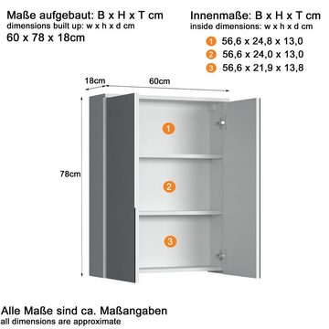 trendteam Spiegelschrank Spiegelschrank Spiegel Badspiegel Schrank Weiß Melamin 60x78x18cm