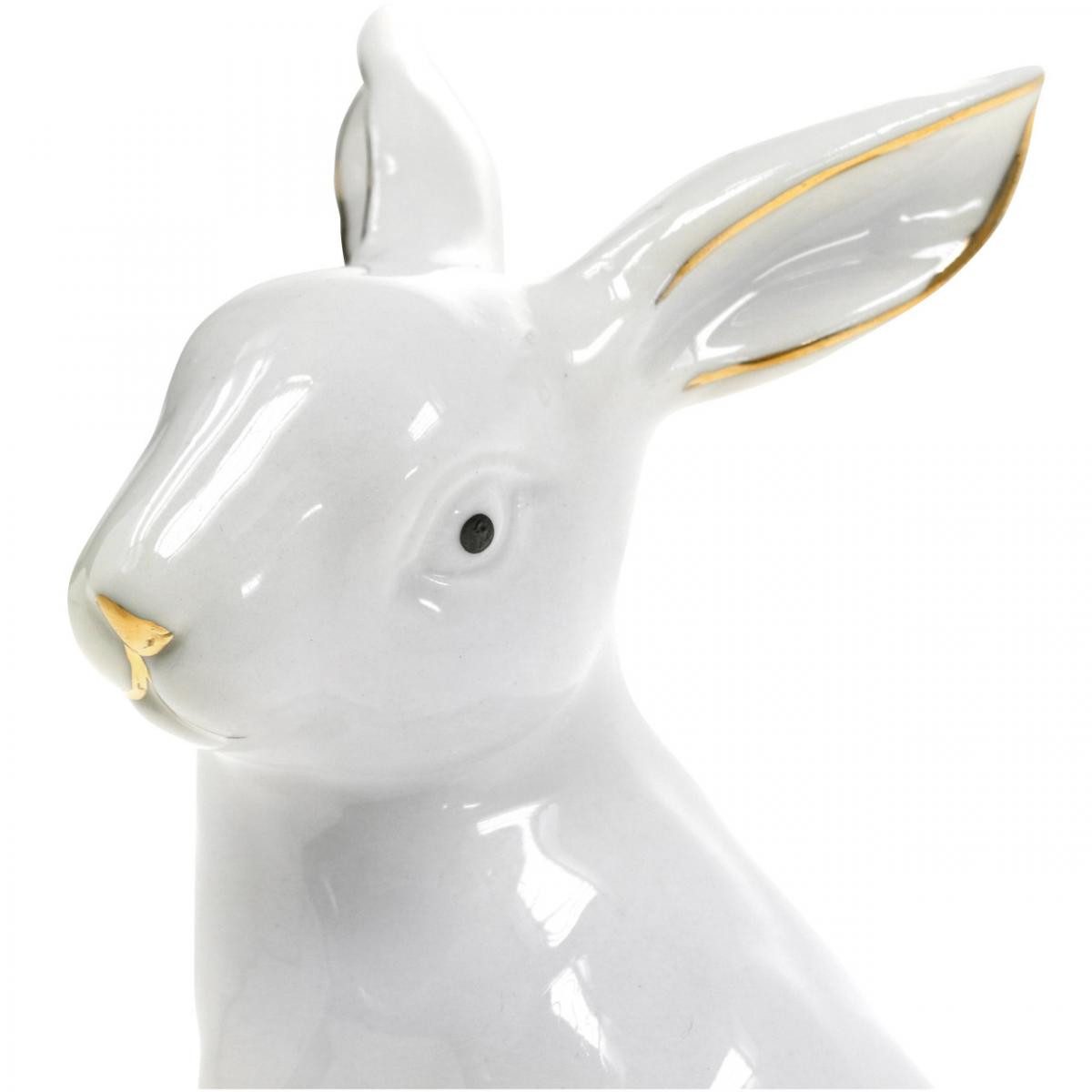Florists Products Osterhase Osterdeko Keramik Hase Weiß Gold, 4er Set, 7,5cm, 4 Stück