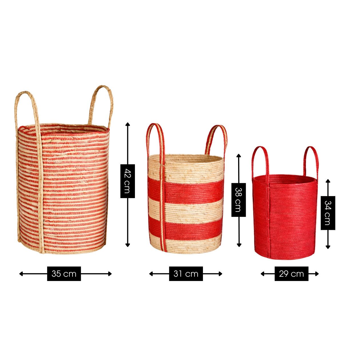Mica Decorations Blumentopf Mica Decorations Brooklyn Korb - Flechtkorb Set aus 3 - Rot