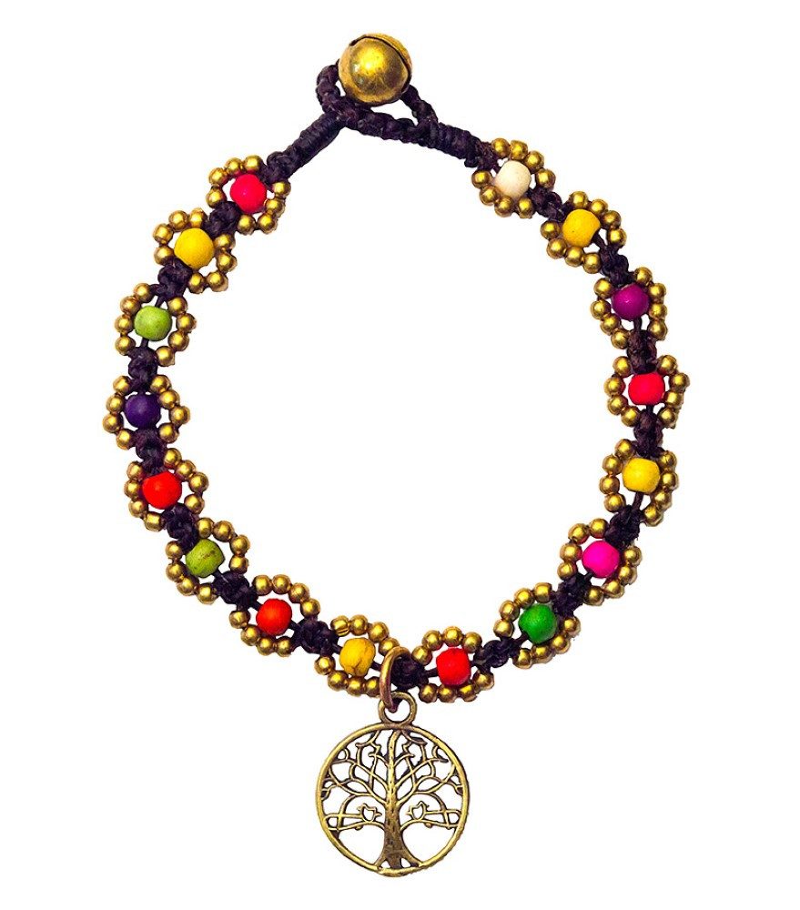 Armband Armband "Flower mit Baum des Lebens" bunt, Messing Perlen, 20cm