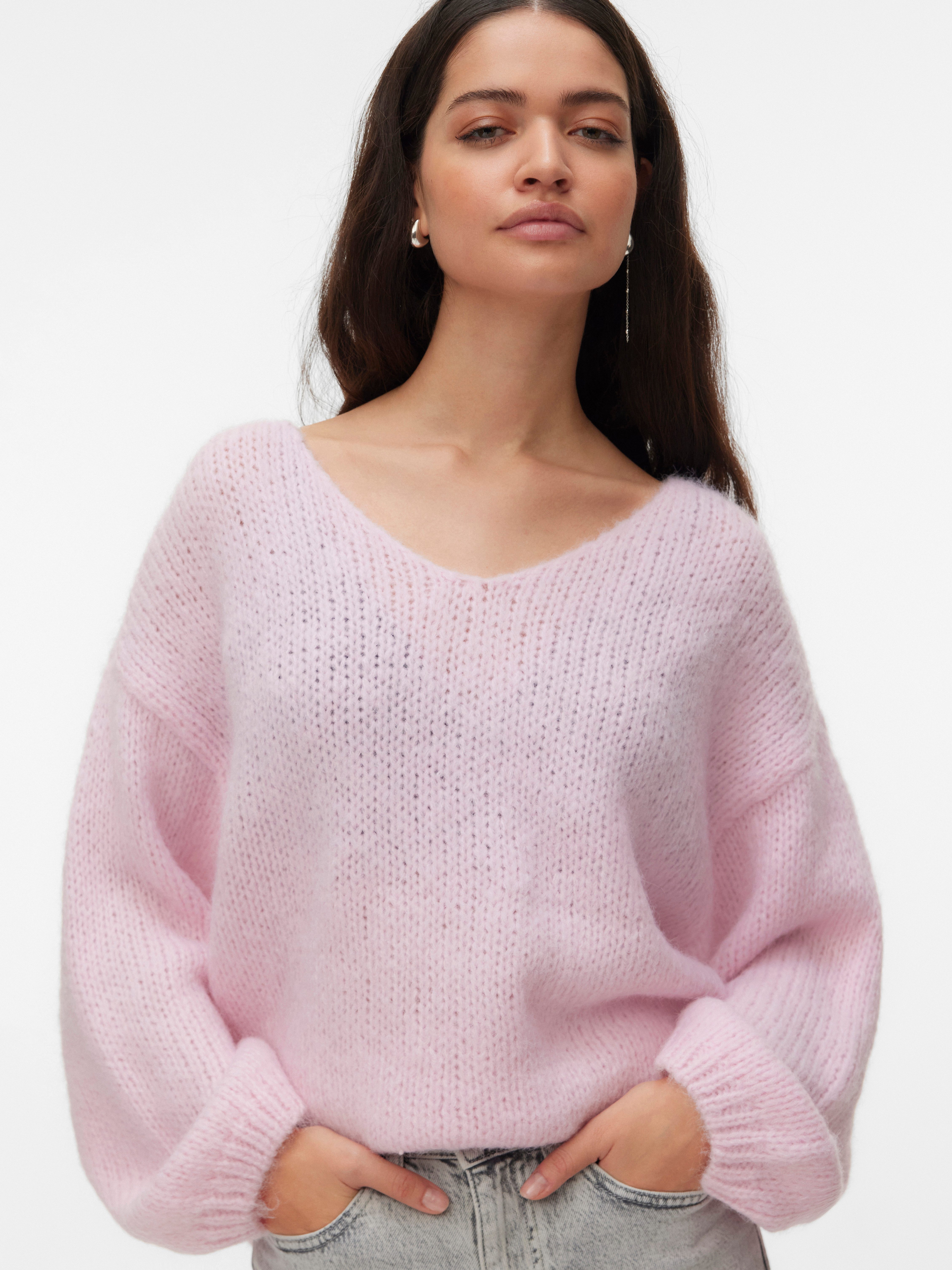 Vero Moda Strickpullover VMMAYBE LS 2WAY V-NECK PULLOVER NOOS Kunstfaser, locker geschnitten, V-Ausschnitt