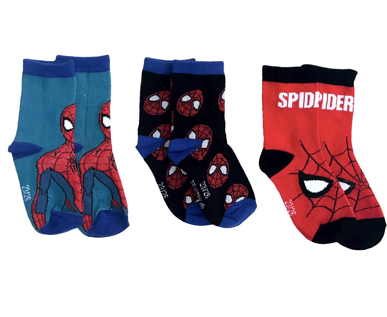 Spiderman Feinsocken SPIDERMAN Kindersocken Jungen + Mädchen Strümpfe 3 Paar im Set Kniestrümpfe Socken Gr. 23 24 25 26 27 28 29 30 31 32 33 34